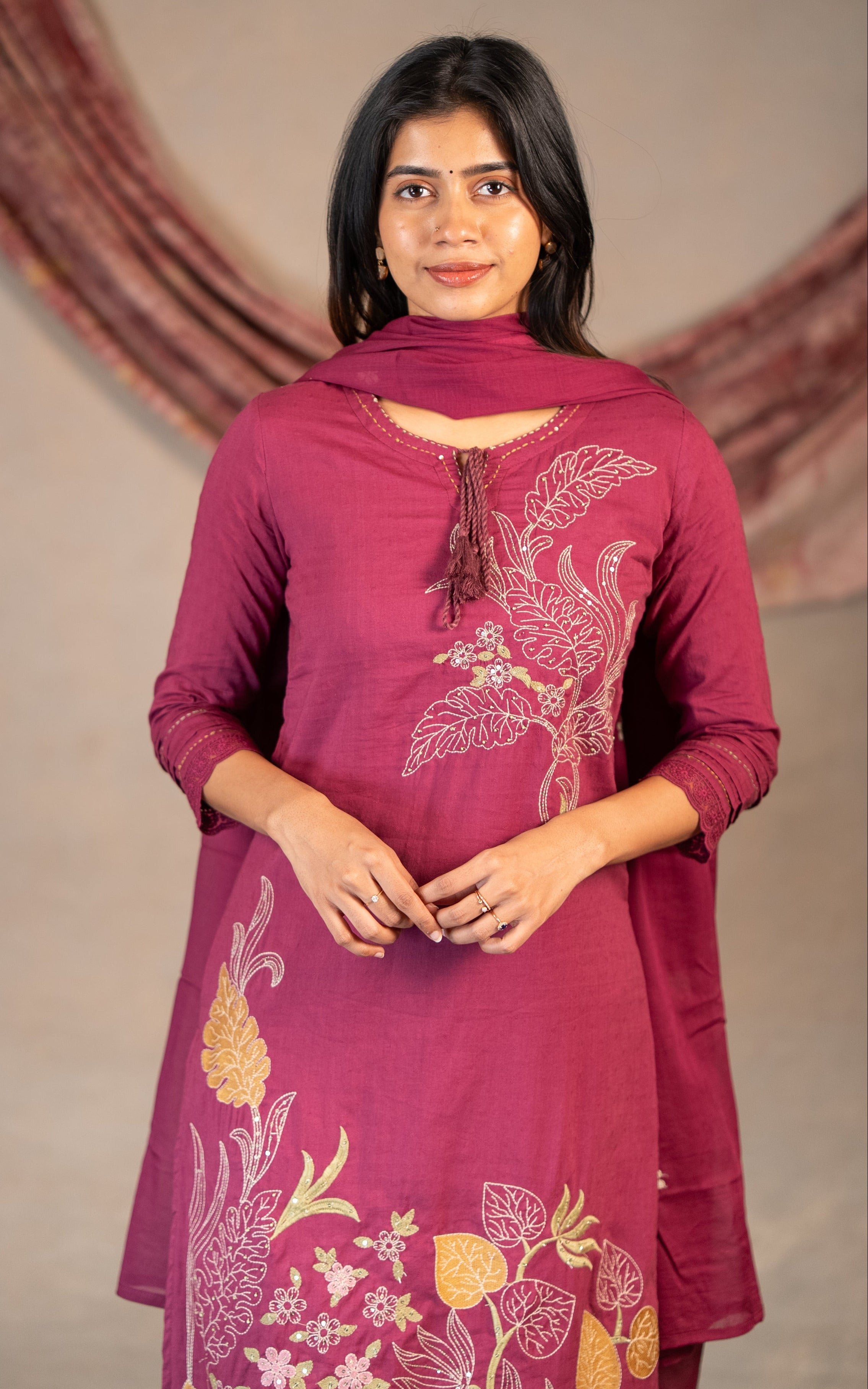 Pritha Plum (Kurti+Pant+Dupatta)