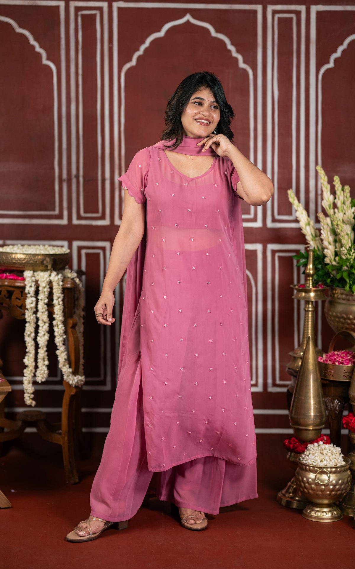 Minnale Petals Dusty Onion (Kurti+Pant+Dupatta)