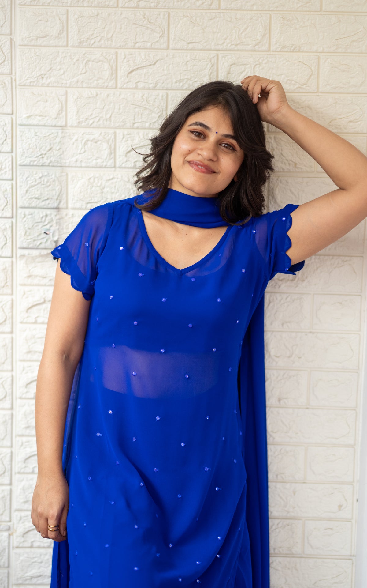 Minnale Petals Royal Blue (Kurti+Pant+Dupatta)