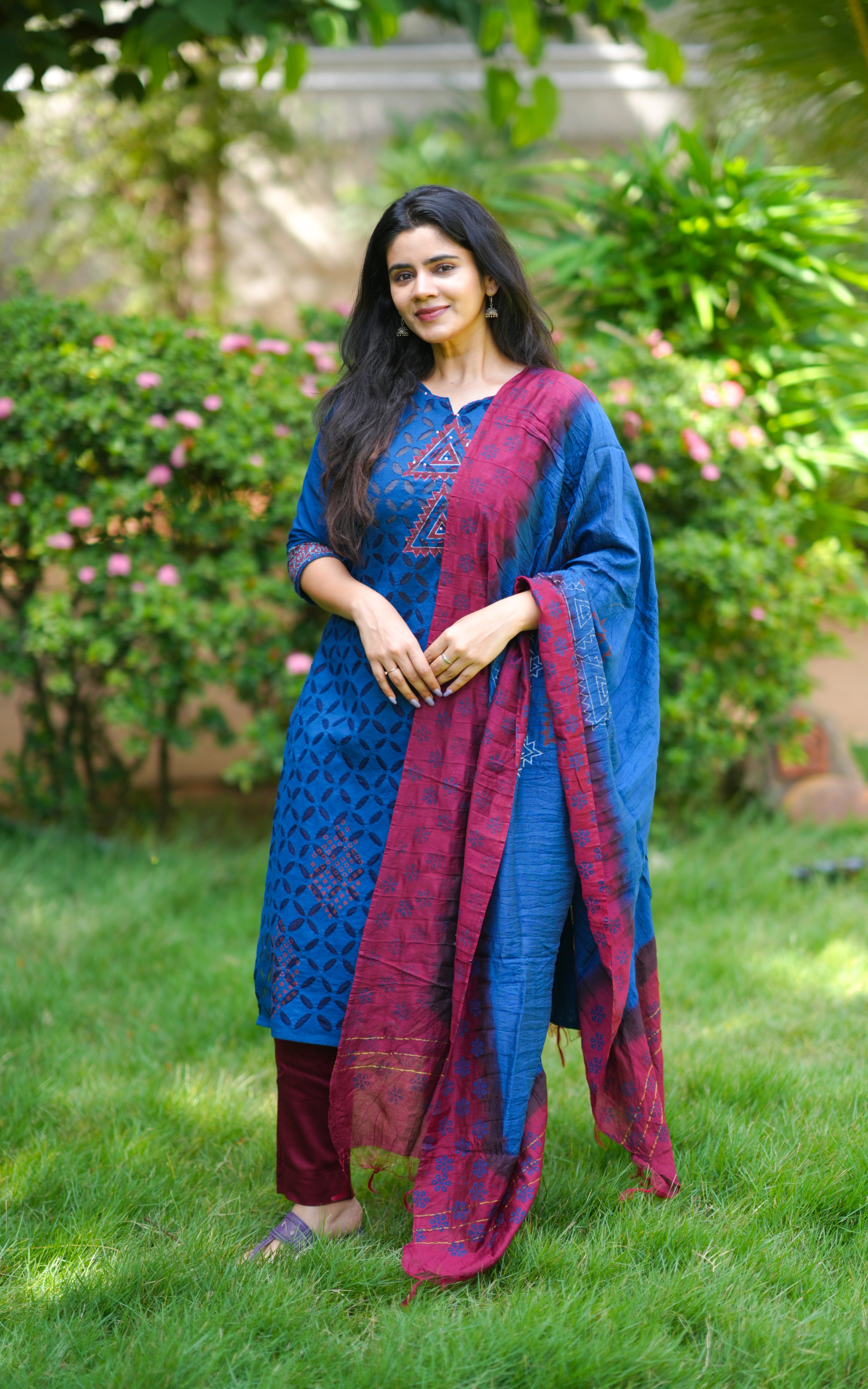 Elvin Blue HandBlock (Kurti+Pant+Dupatta)