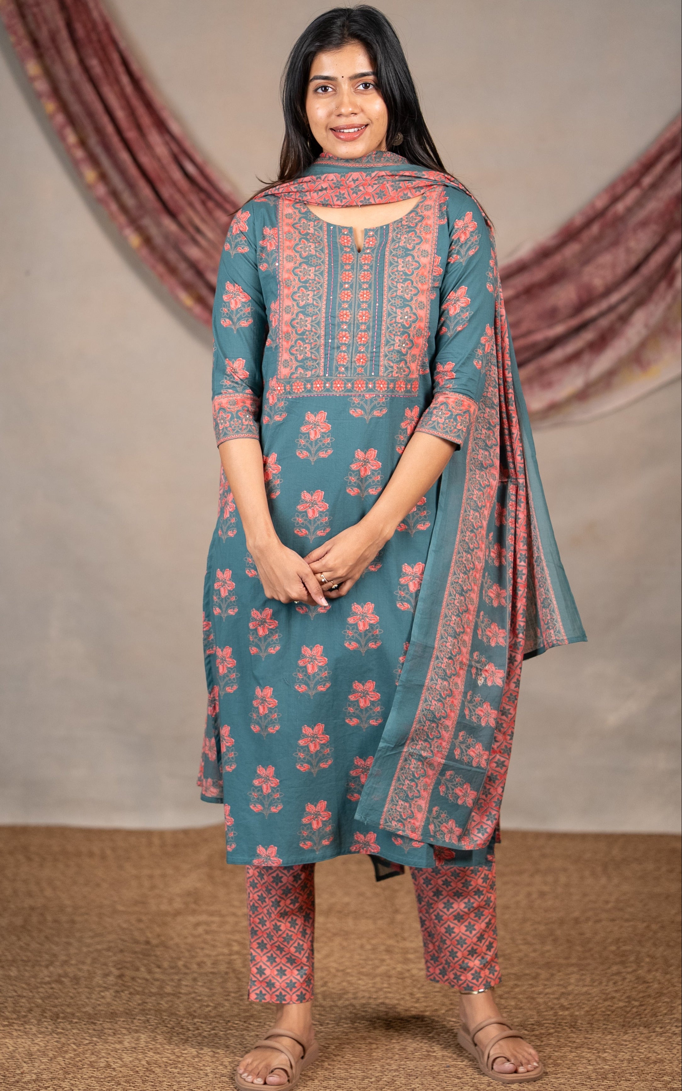 Ramisa Greenish Blue (Kurti+Pant+Dupatta)
