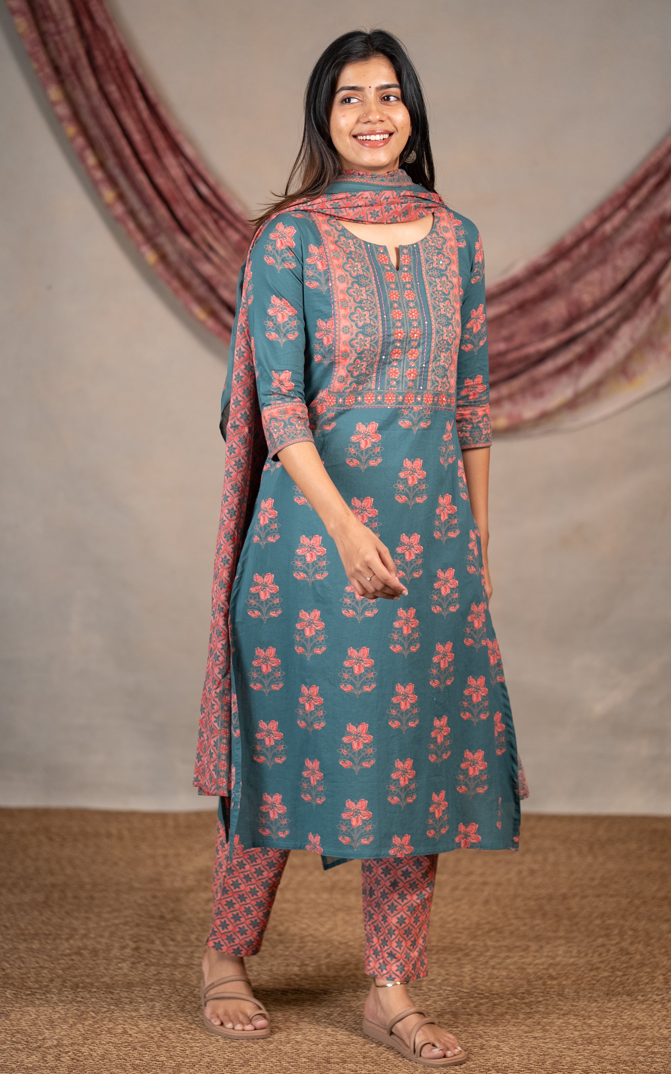 Ramisa Greenish Blue (Kurti+Pant+Dupatta)