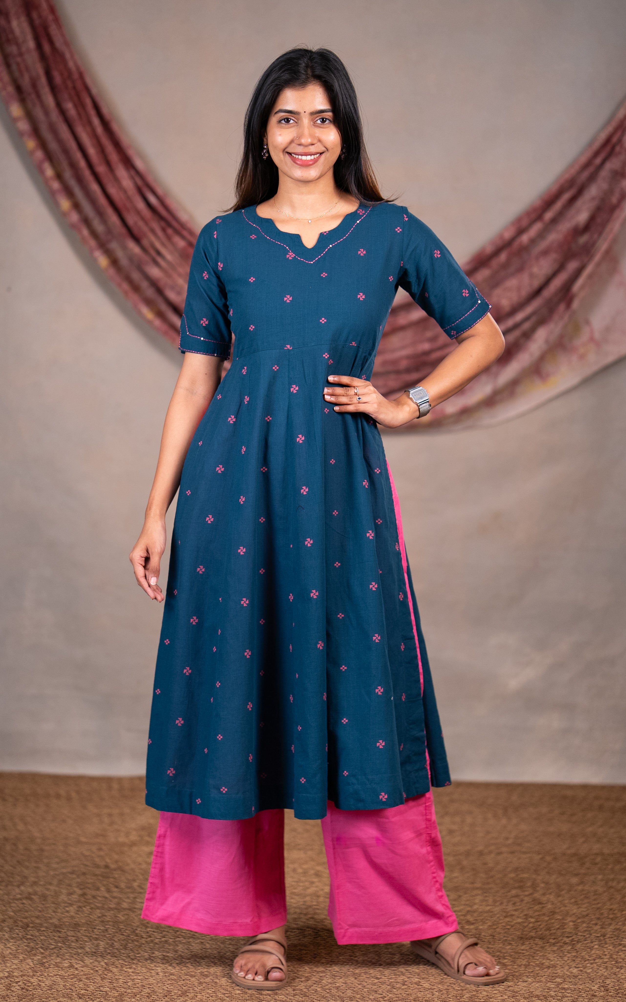 Nira Teal Blue (Kurti+Pant)