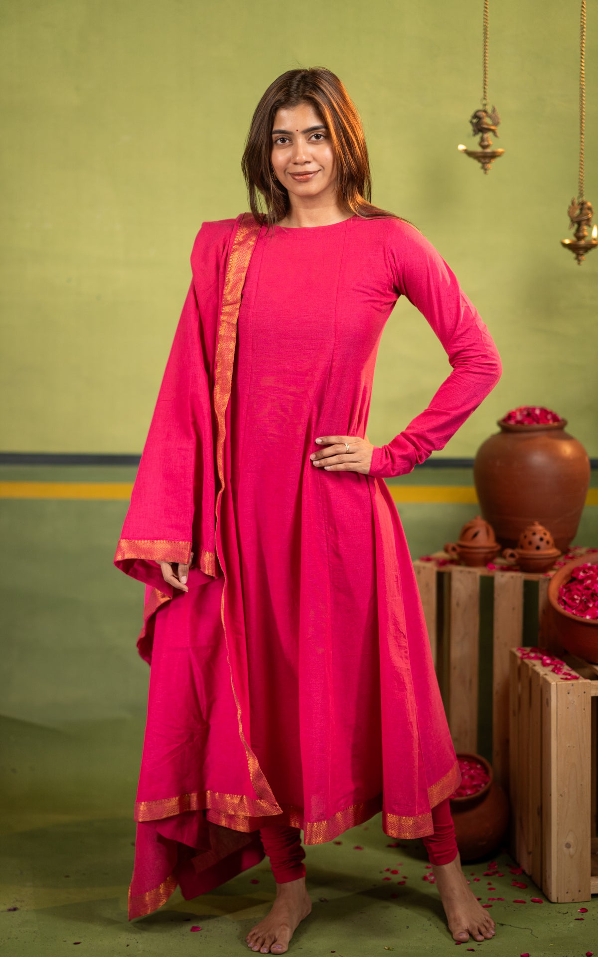 Kadhalar Dhinam Inspired Pink (Kurti+Dupatta)