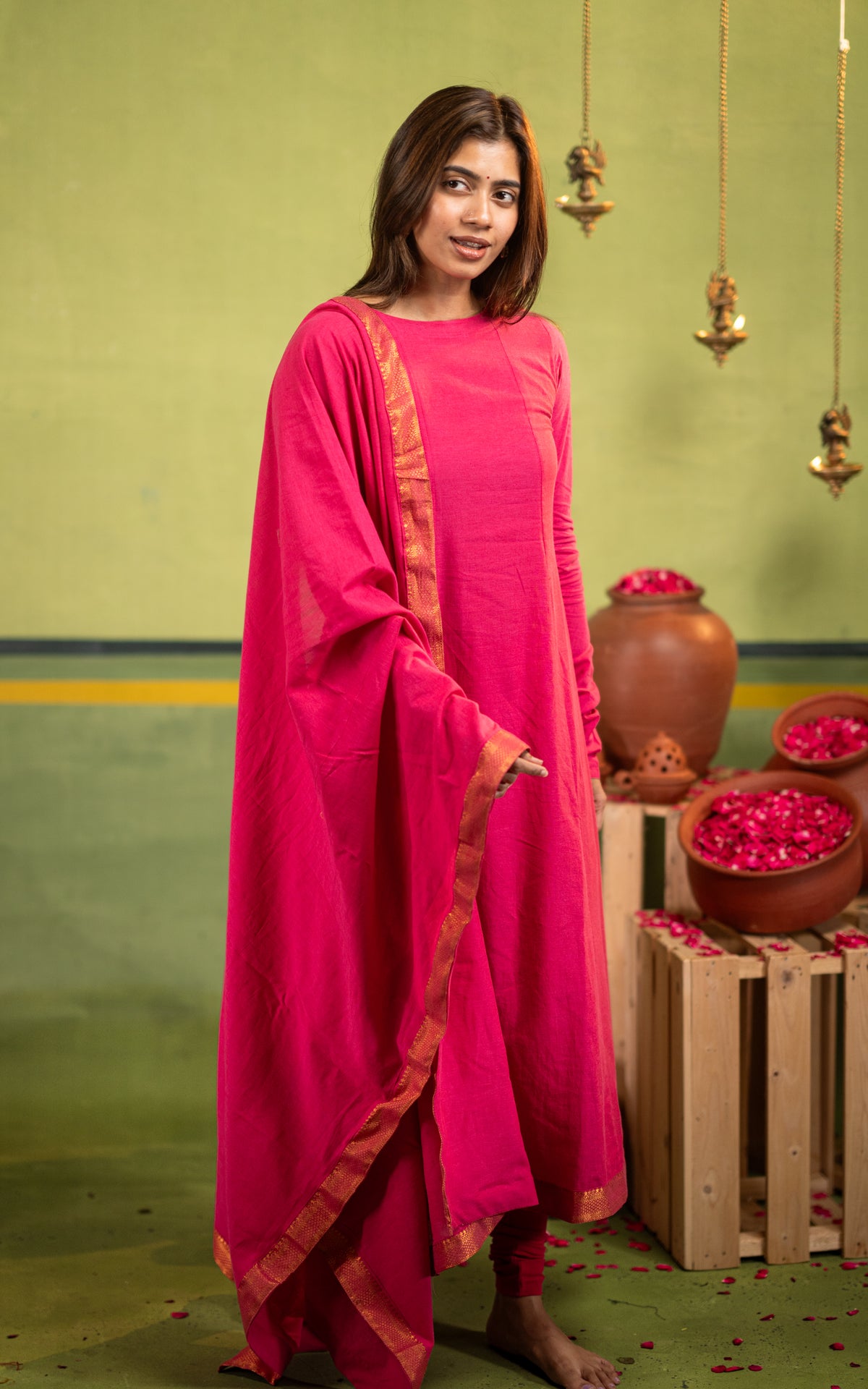 Kadhalar Dhinam Inspired Pink (Kurti+Dupatta)