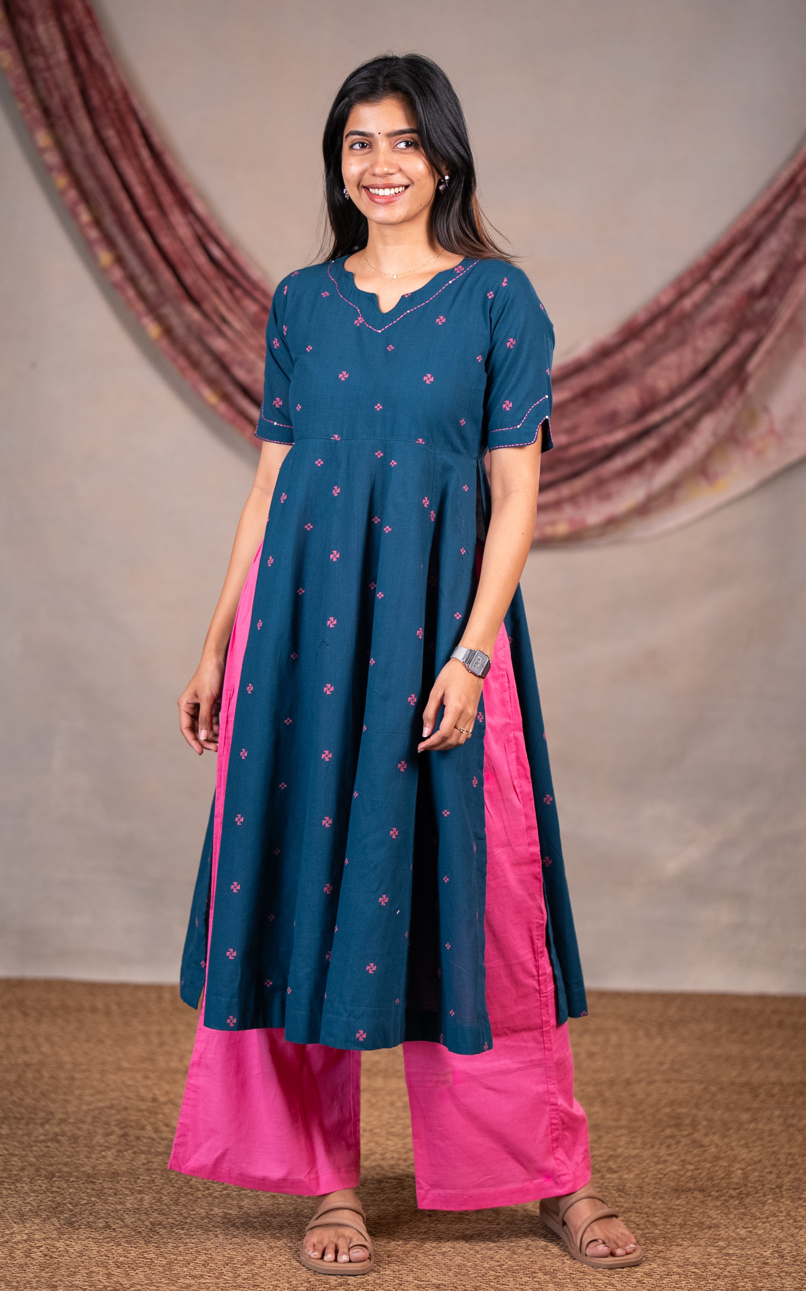 Nira Teal Blue (Kurti+Pant)