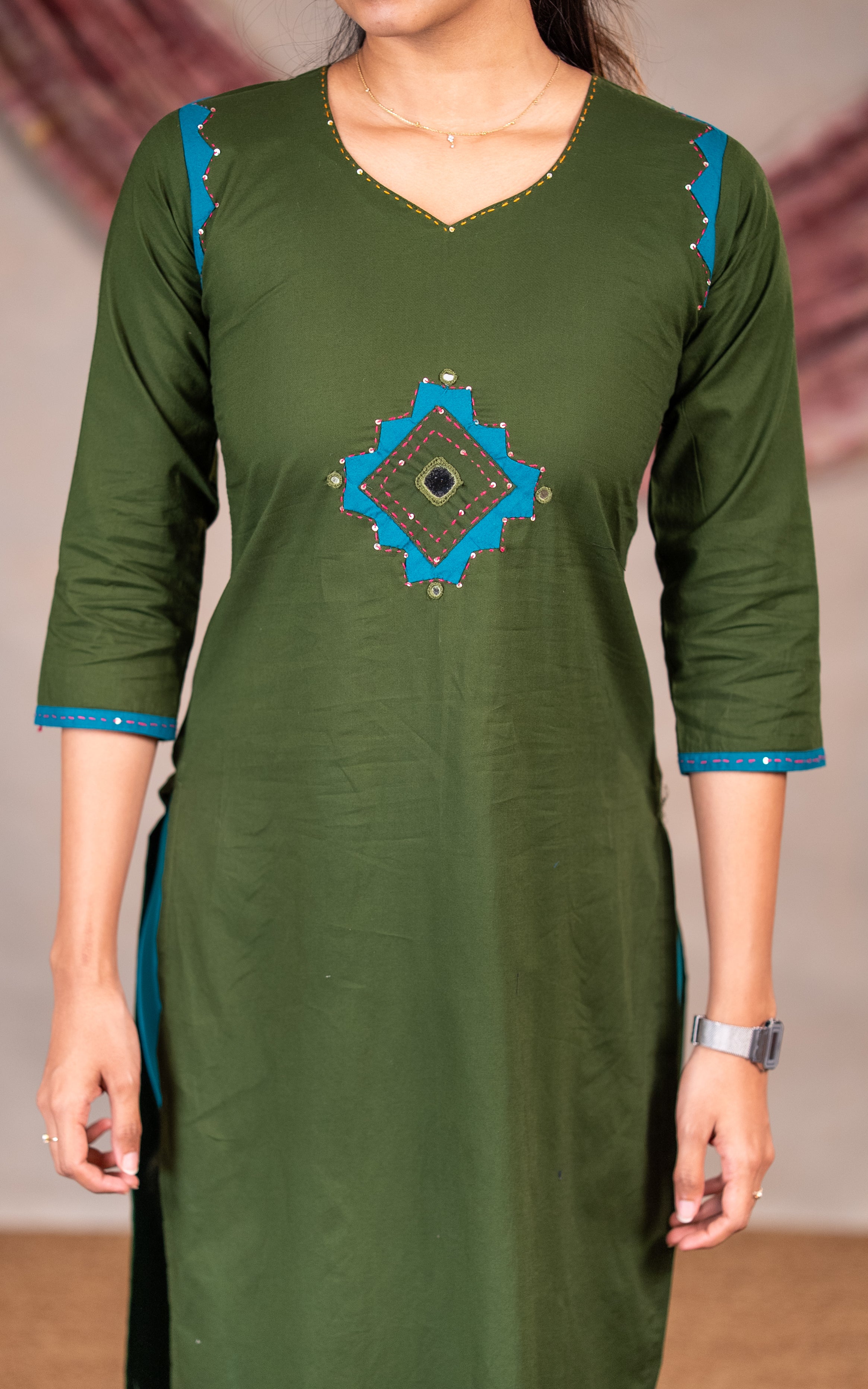 Simple Straight Cut Kurti with Front Embroidery