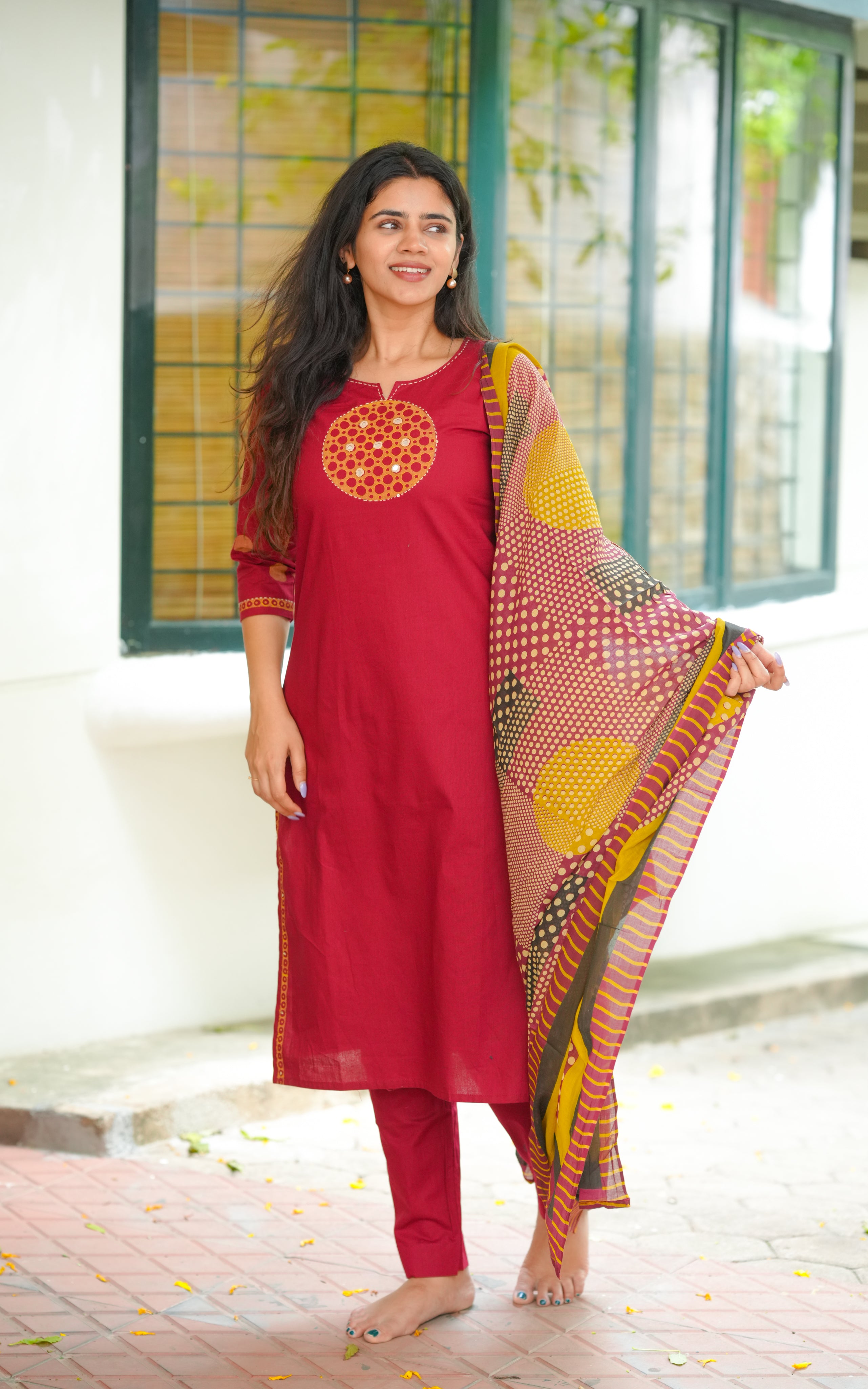 Megha Maroon HandBlock (Kurti+Pant+Dupatta)