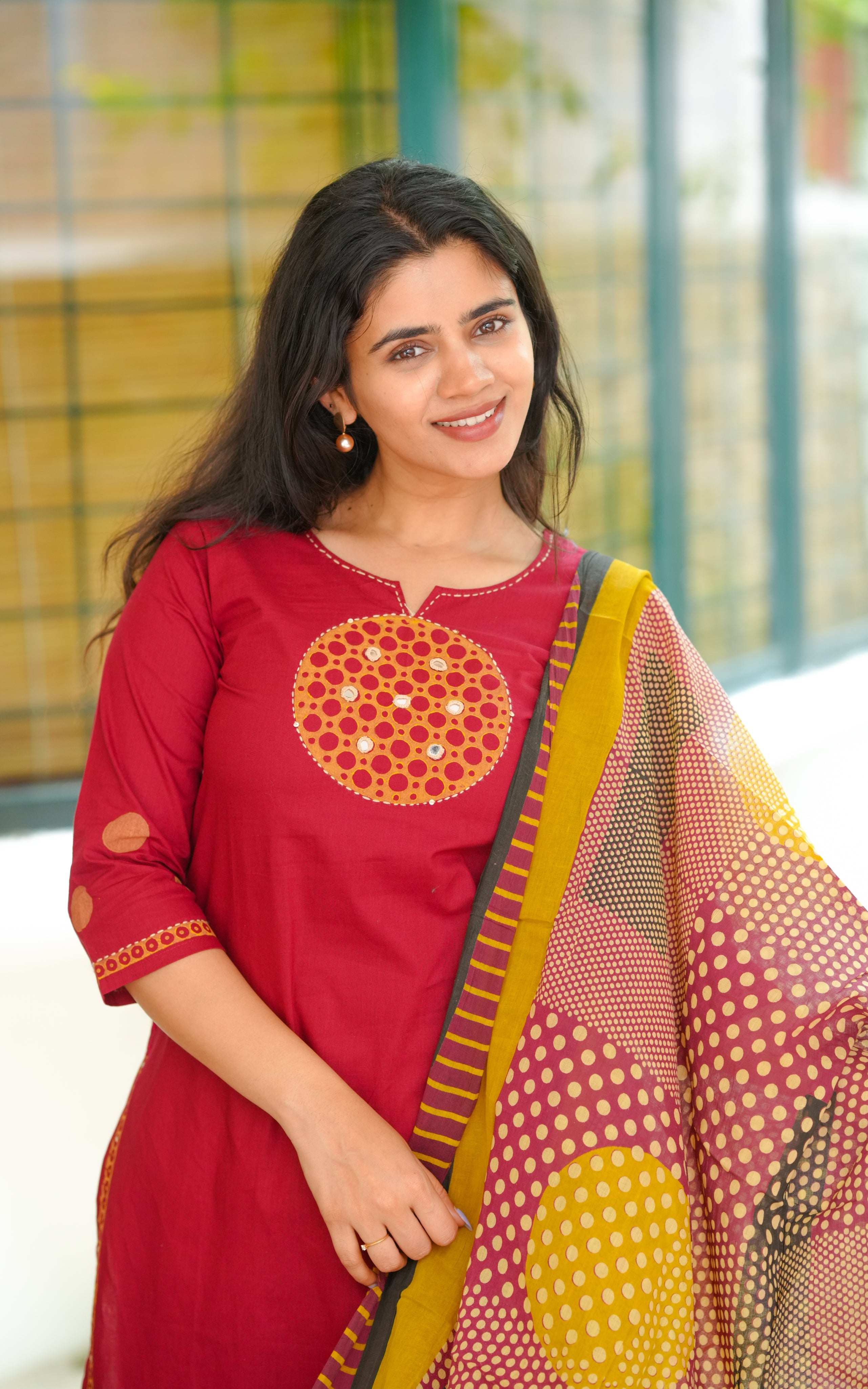 Megha Maroon HandBlock (Kurti+Pant+Dupatta)