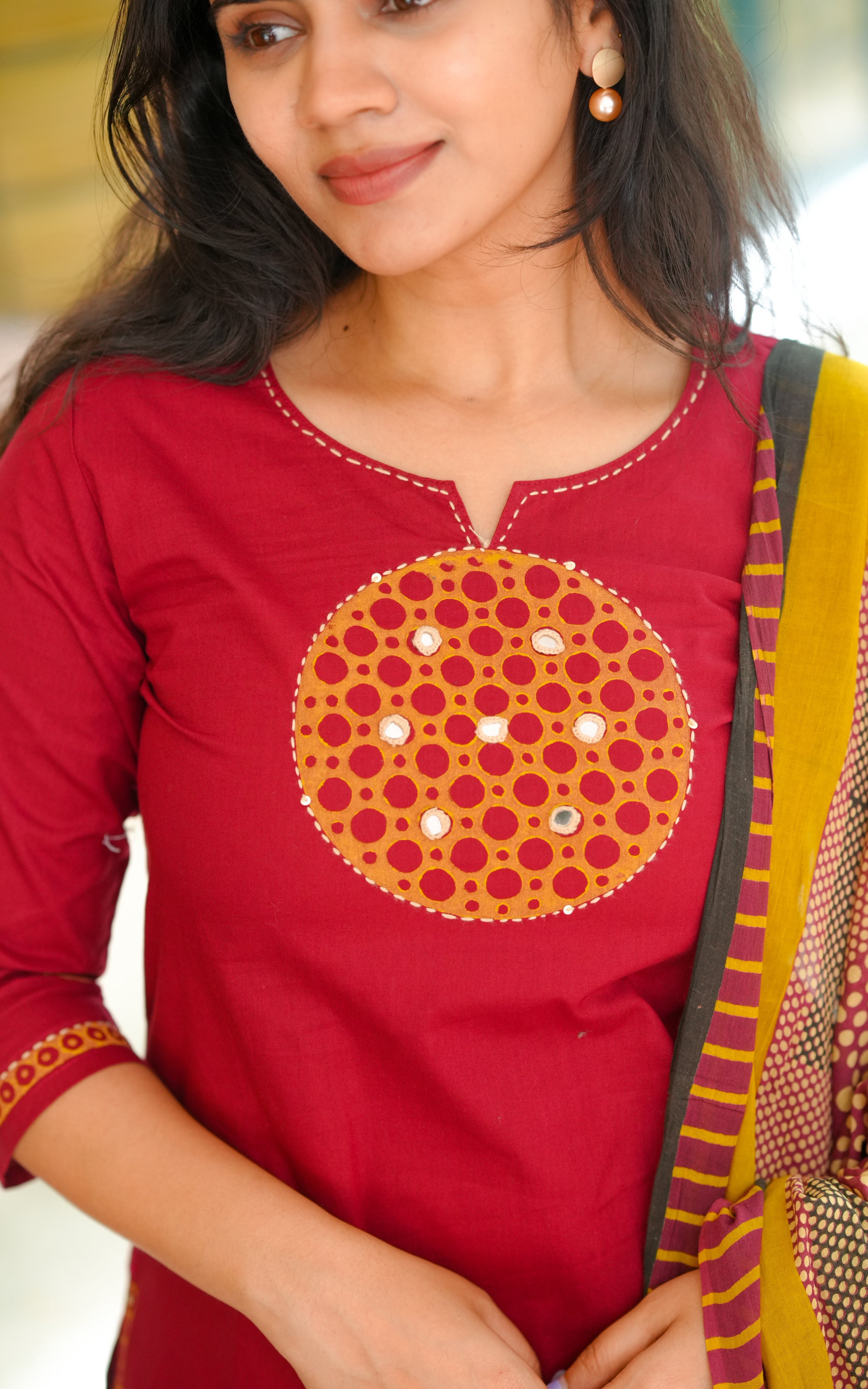 Megha Maroon HandBlock (Kurti+Pant+Dupatta)