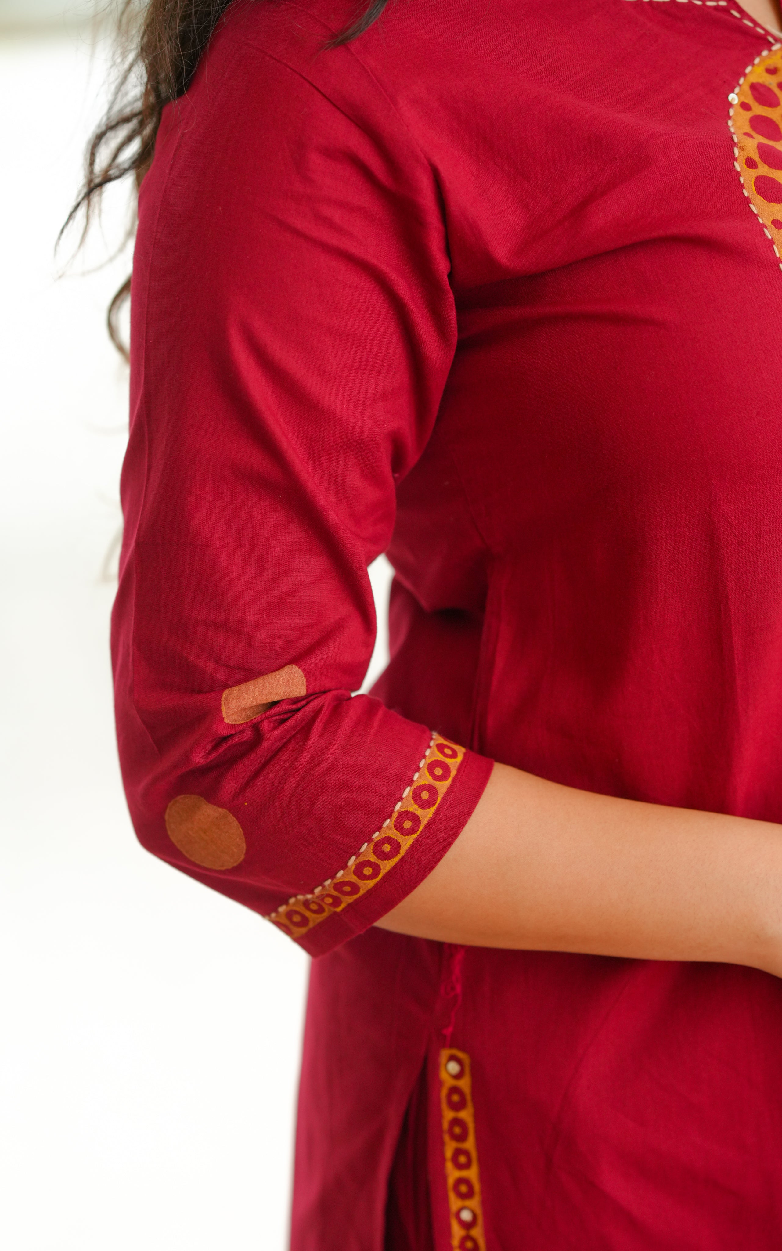 Megha Maroon HandBlock (Kurti+Pant+Dupatta)