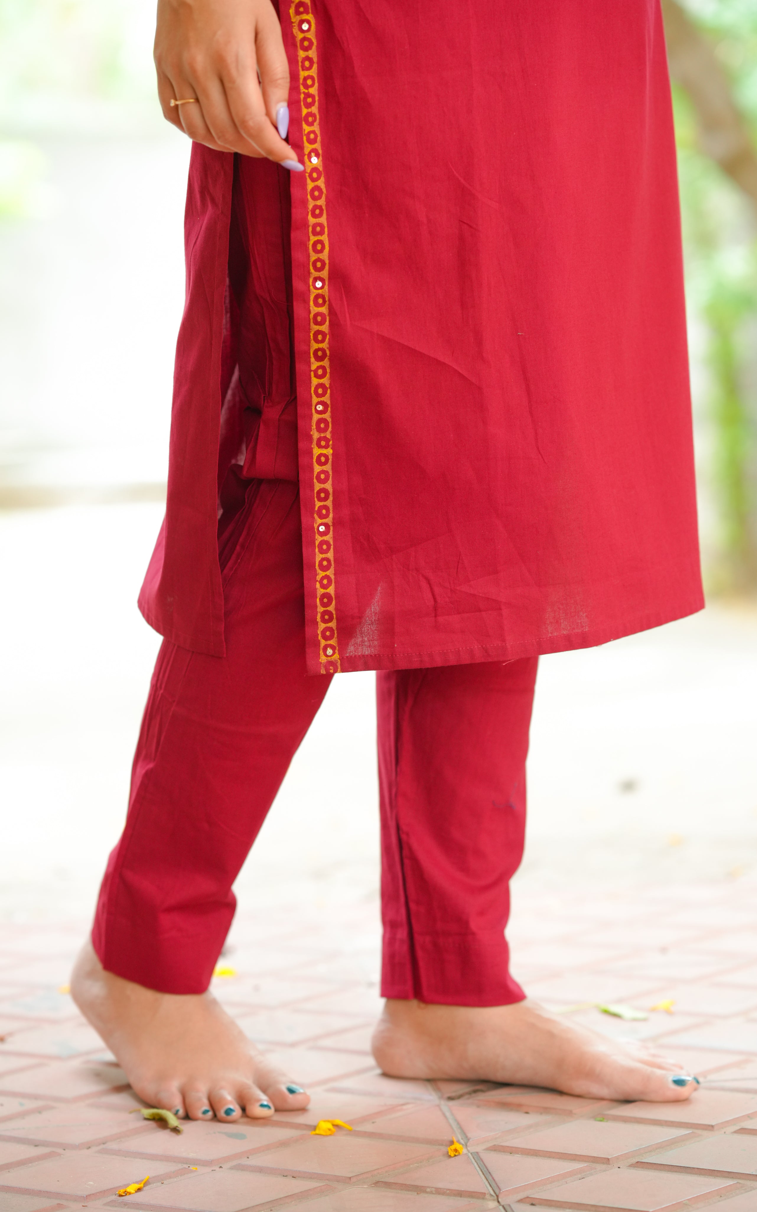 Megha Maroon HandBlock (Kurti+Pant+Dupatta)