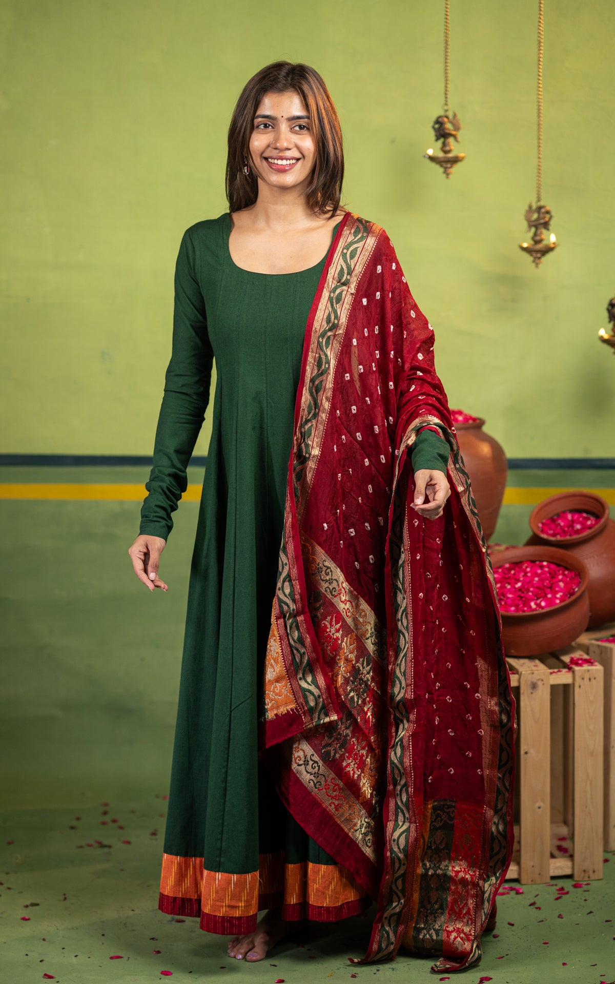 Yazhini Dark Green (Kurti+Dupatta)
