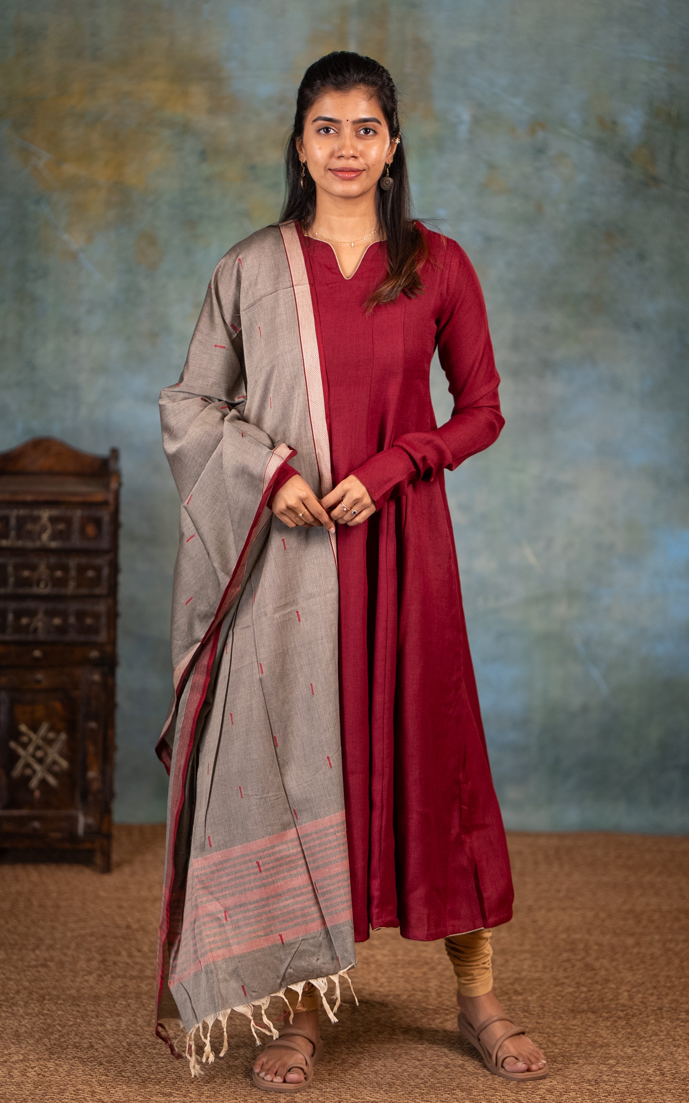 Gathered sleeve Anarkali for a graceful flow