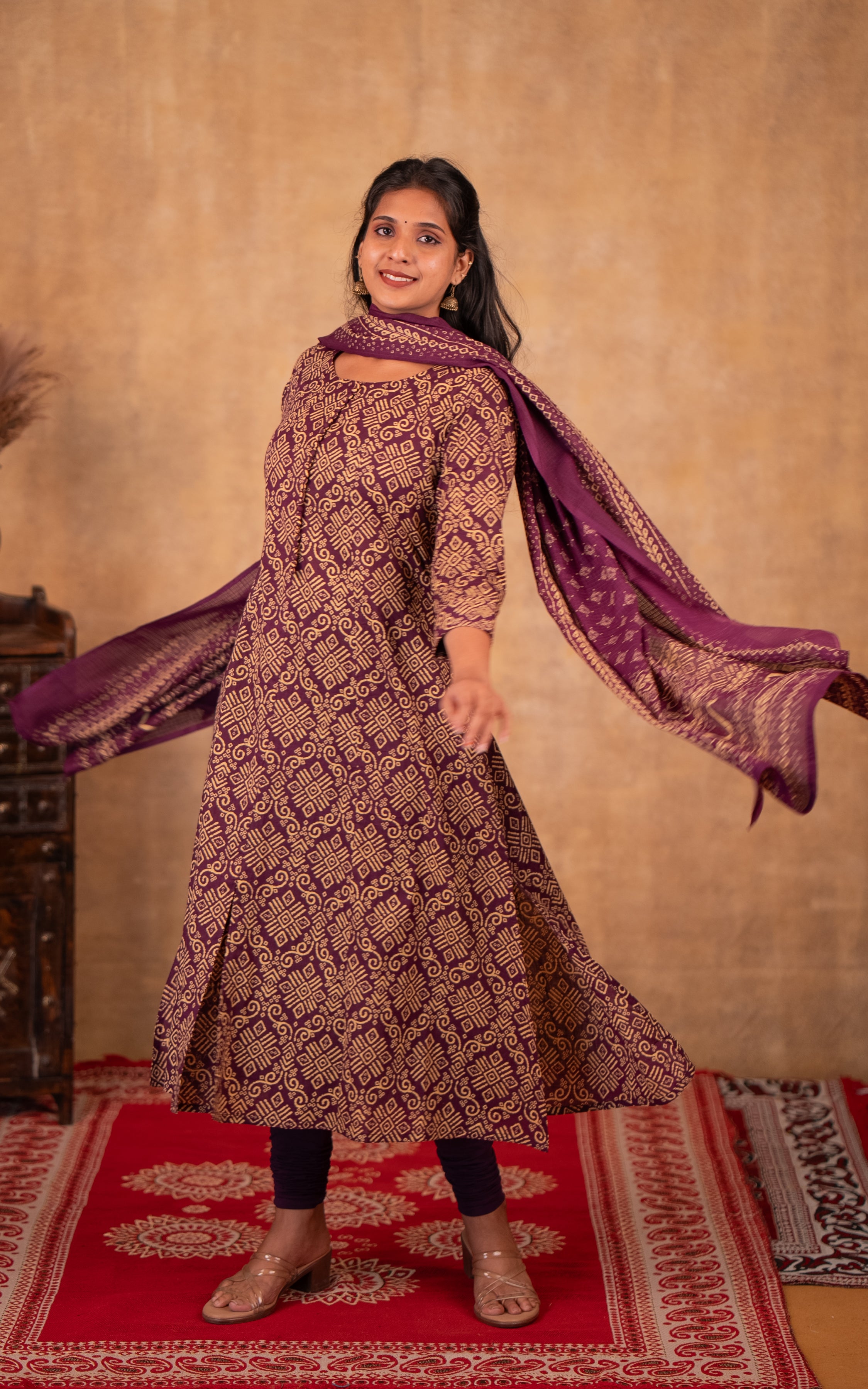 Cotton ethnic print kurti with dupatta for women