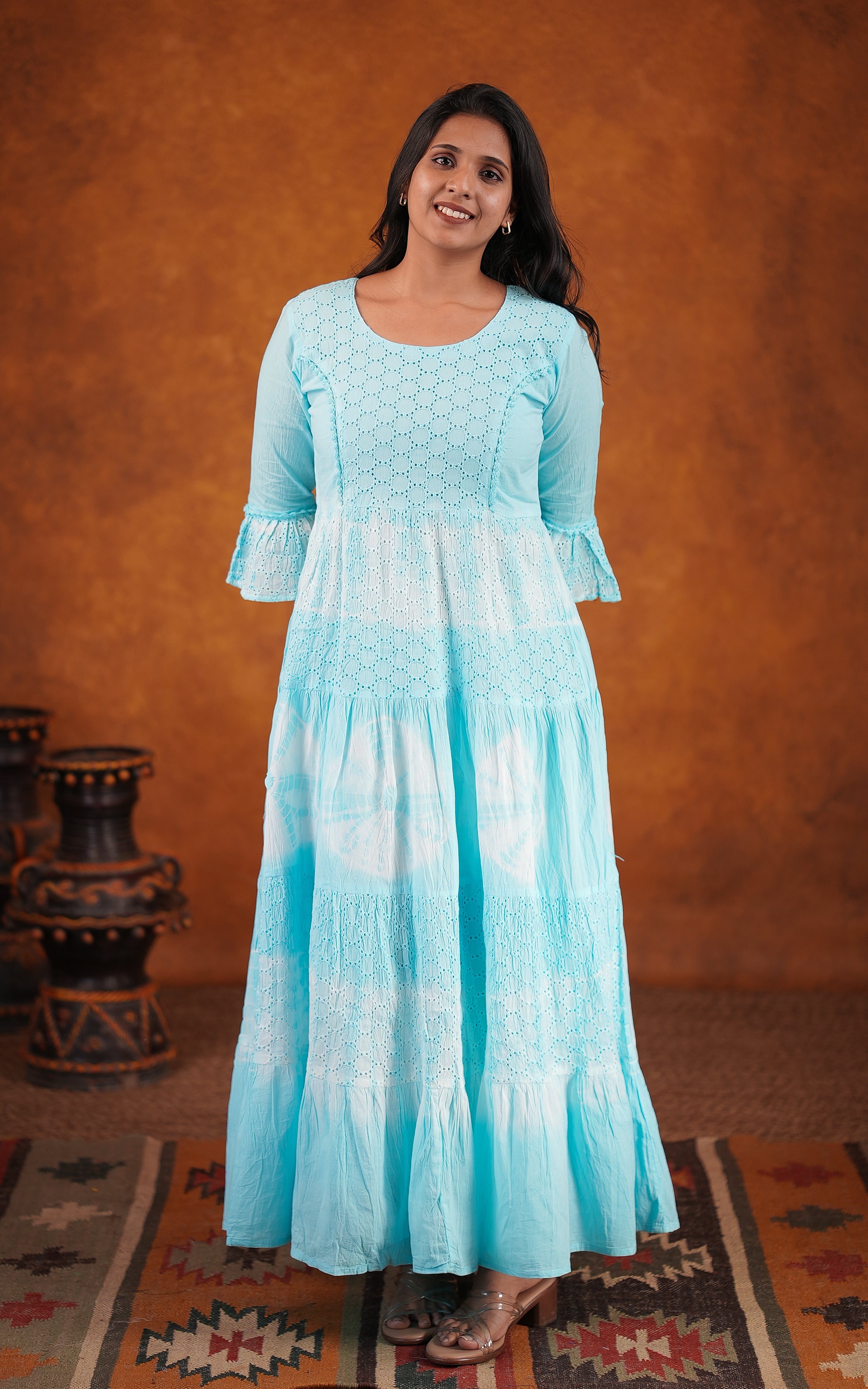 Indo Western Cotton Maxi With Delicate Eyelet Lace Detailing