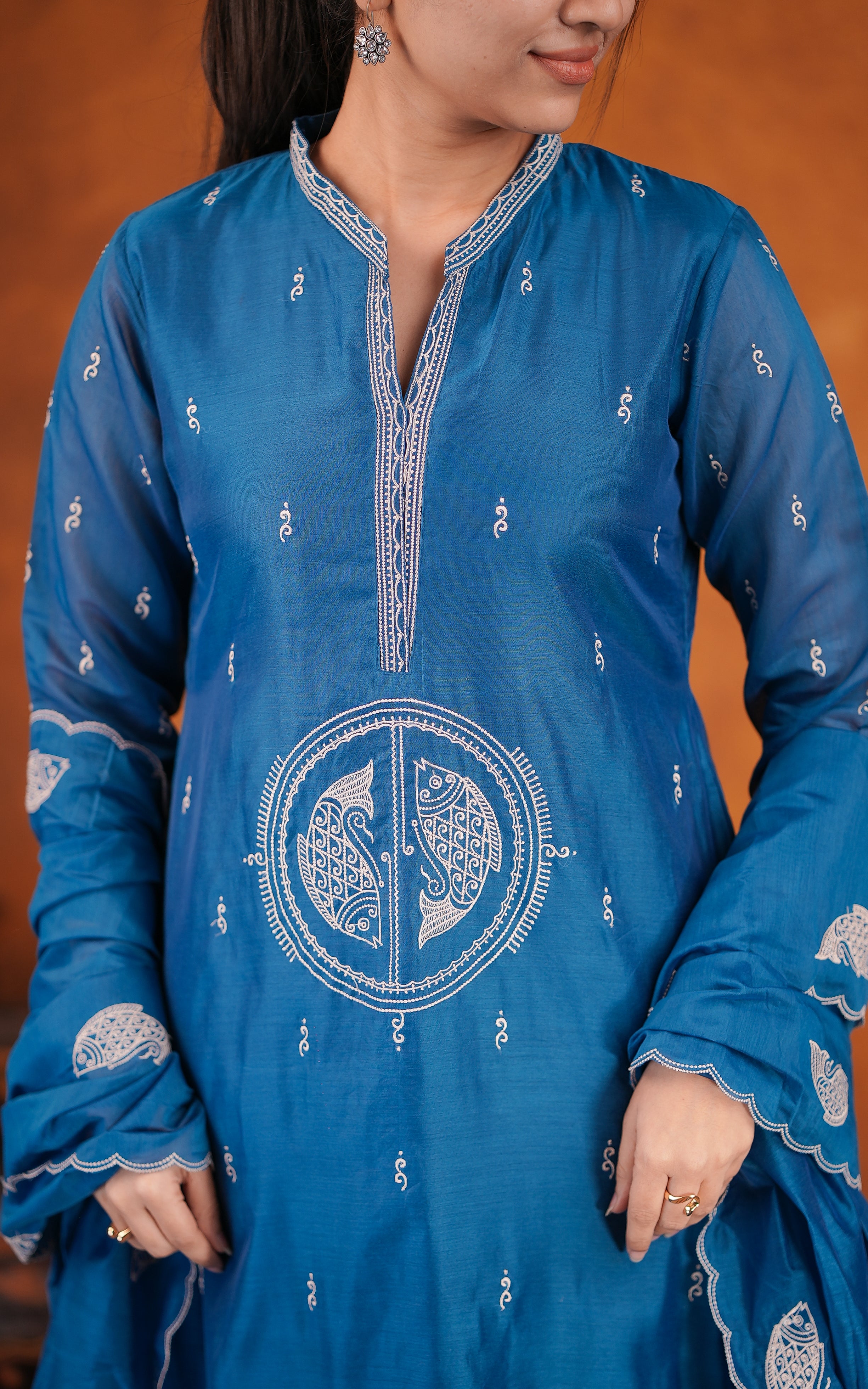 Elegant dark peacock blue art silk kurti set for women