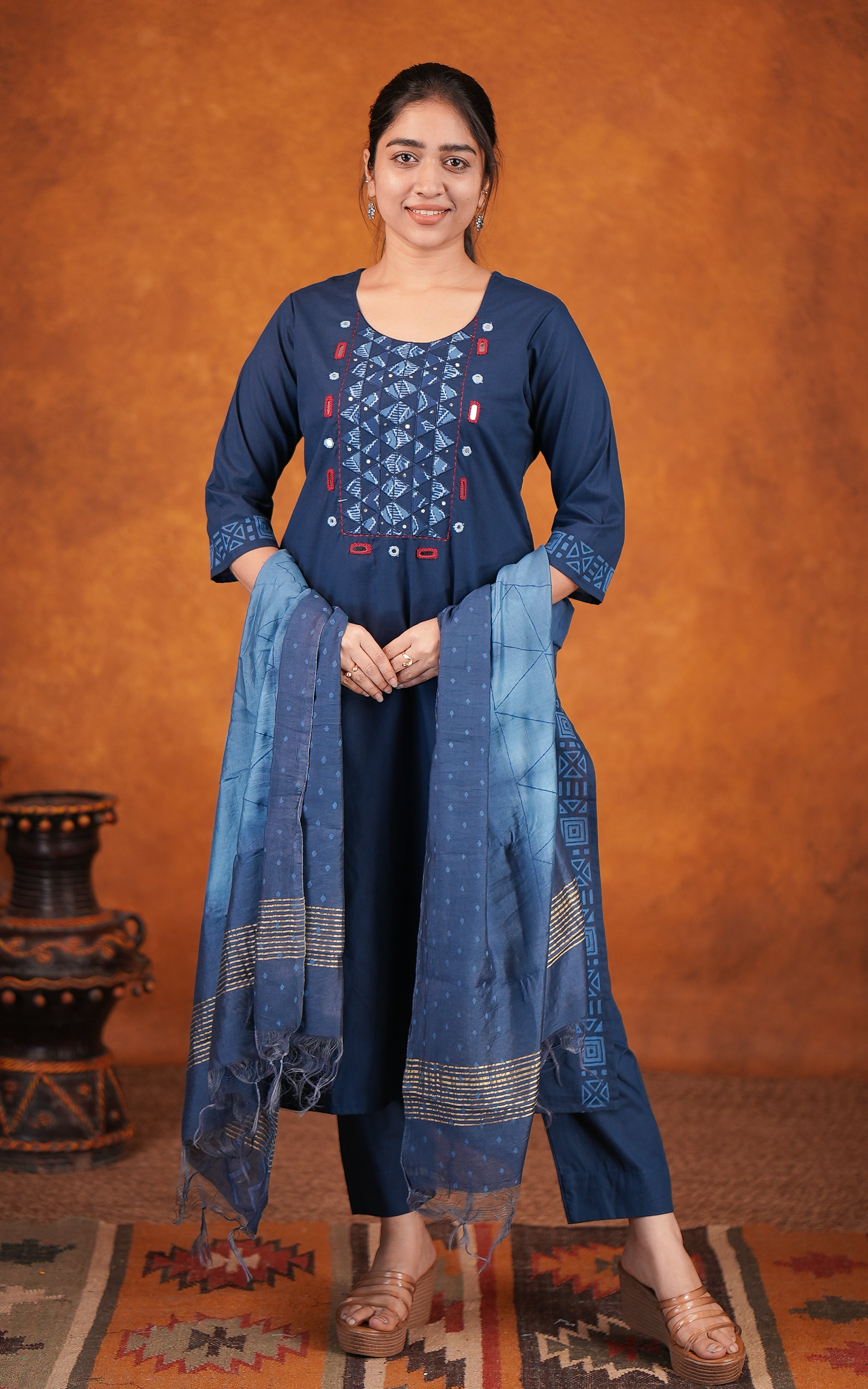 Sindhusha A Handblock (Kurti+Pant+Dupatta)