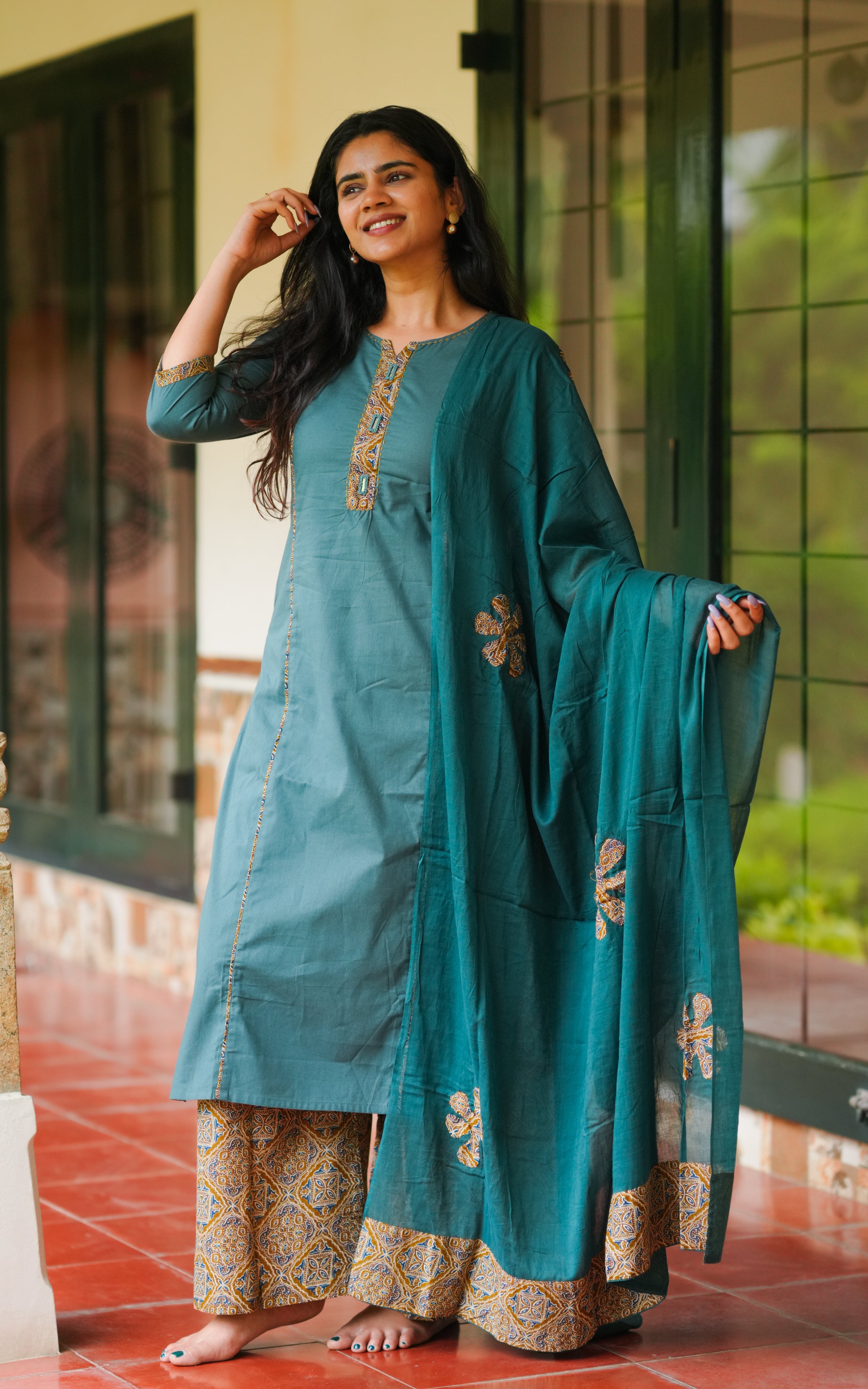 Alana Green HandBlock (Kurti+Pant+Dupatta)