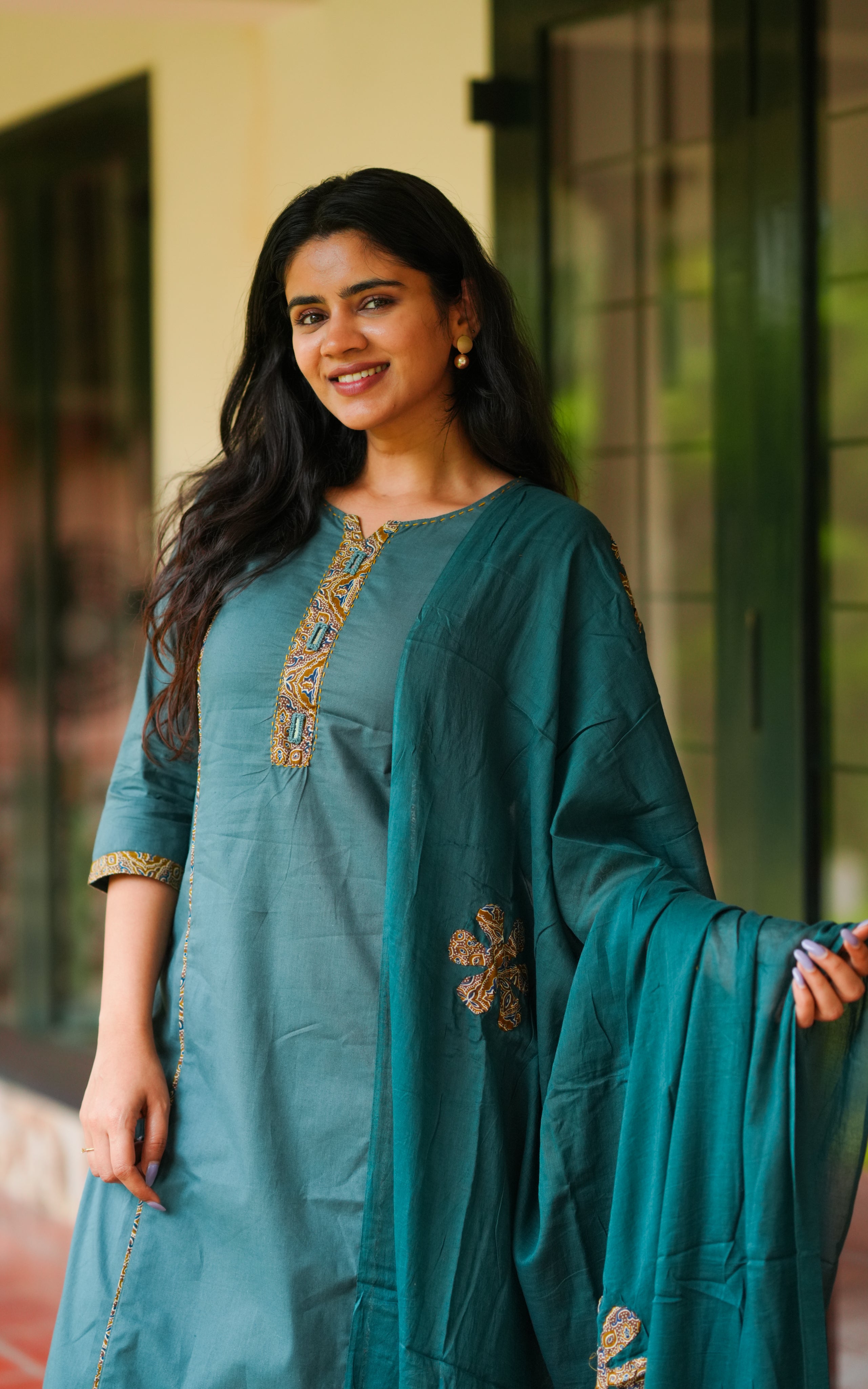 Alana Green HandBlock (Kurti+Pant+Dupatta)