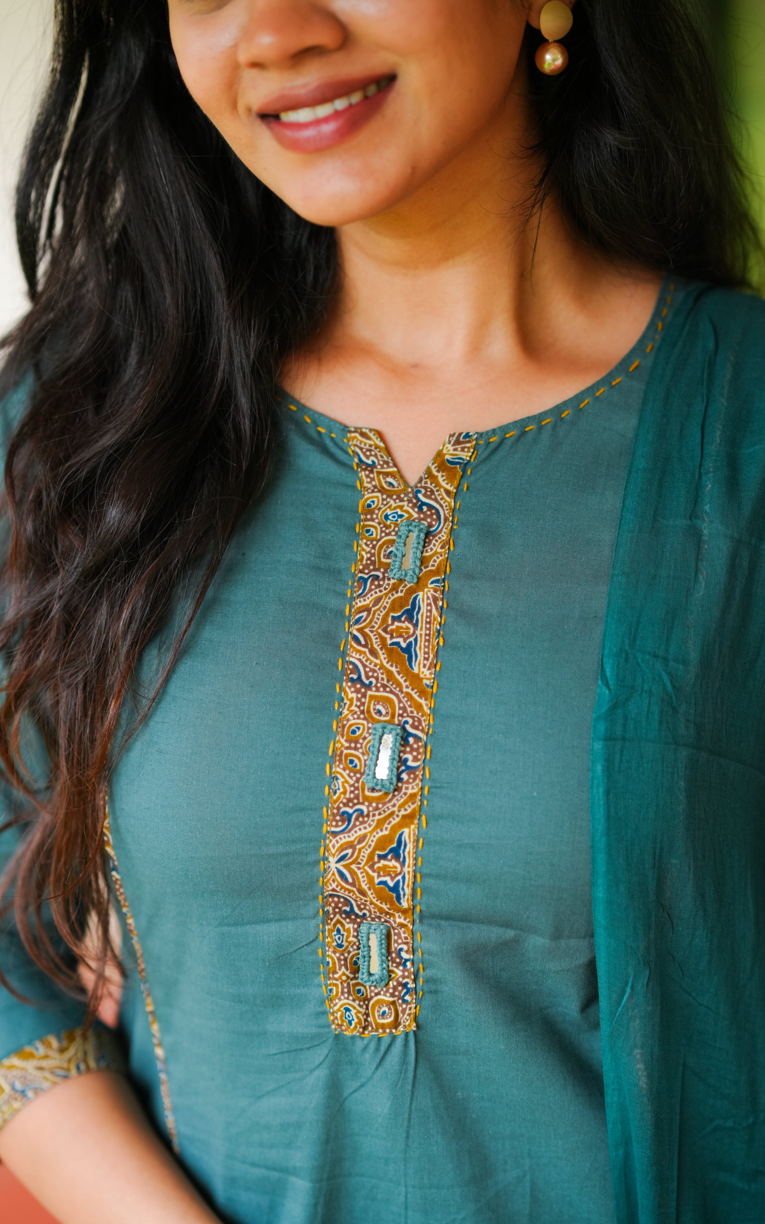 Alana Green HandBlock (Kurti+Pant+Dupatta)