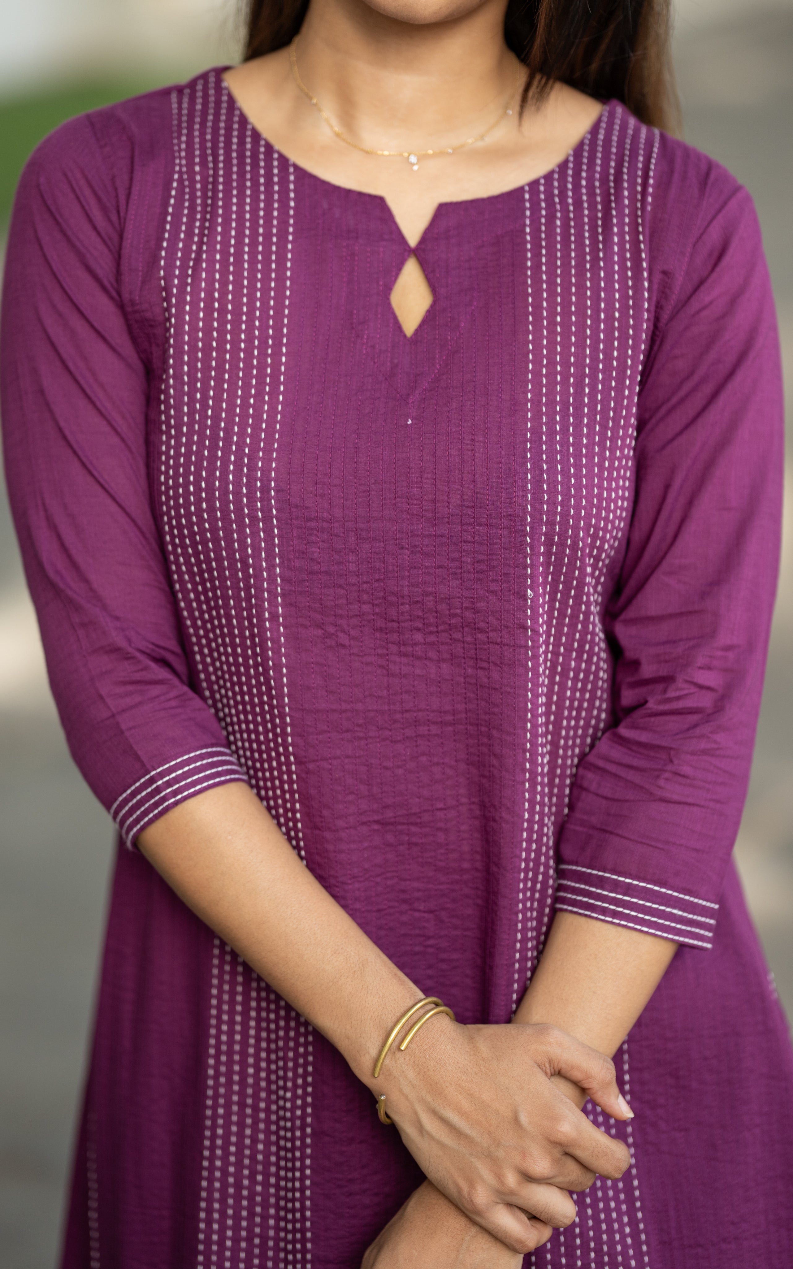 Violet and Grey Cotton Office Wear Kurti Dupatta for Women