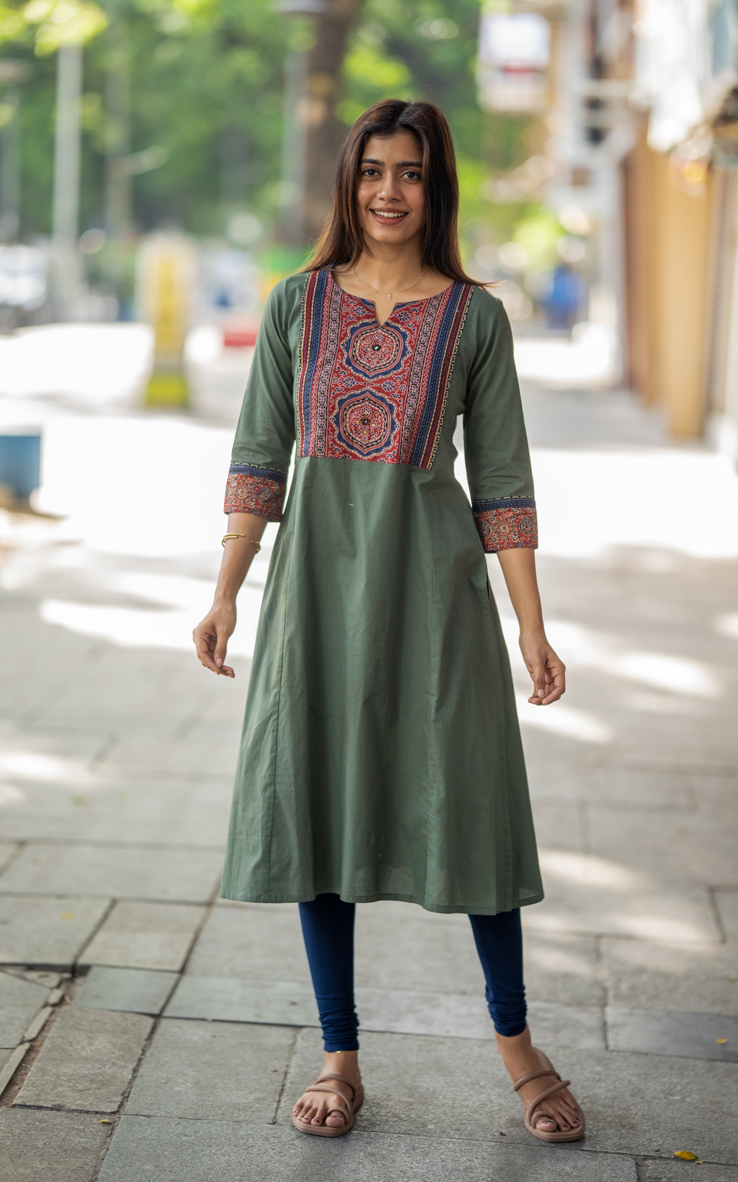 Dusty Green Cotton Daily Wear Kurti for Women