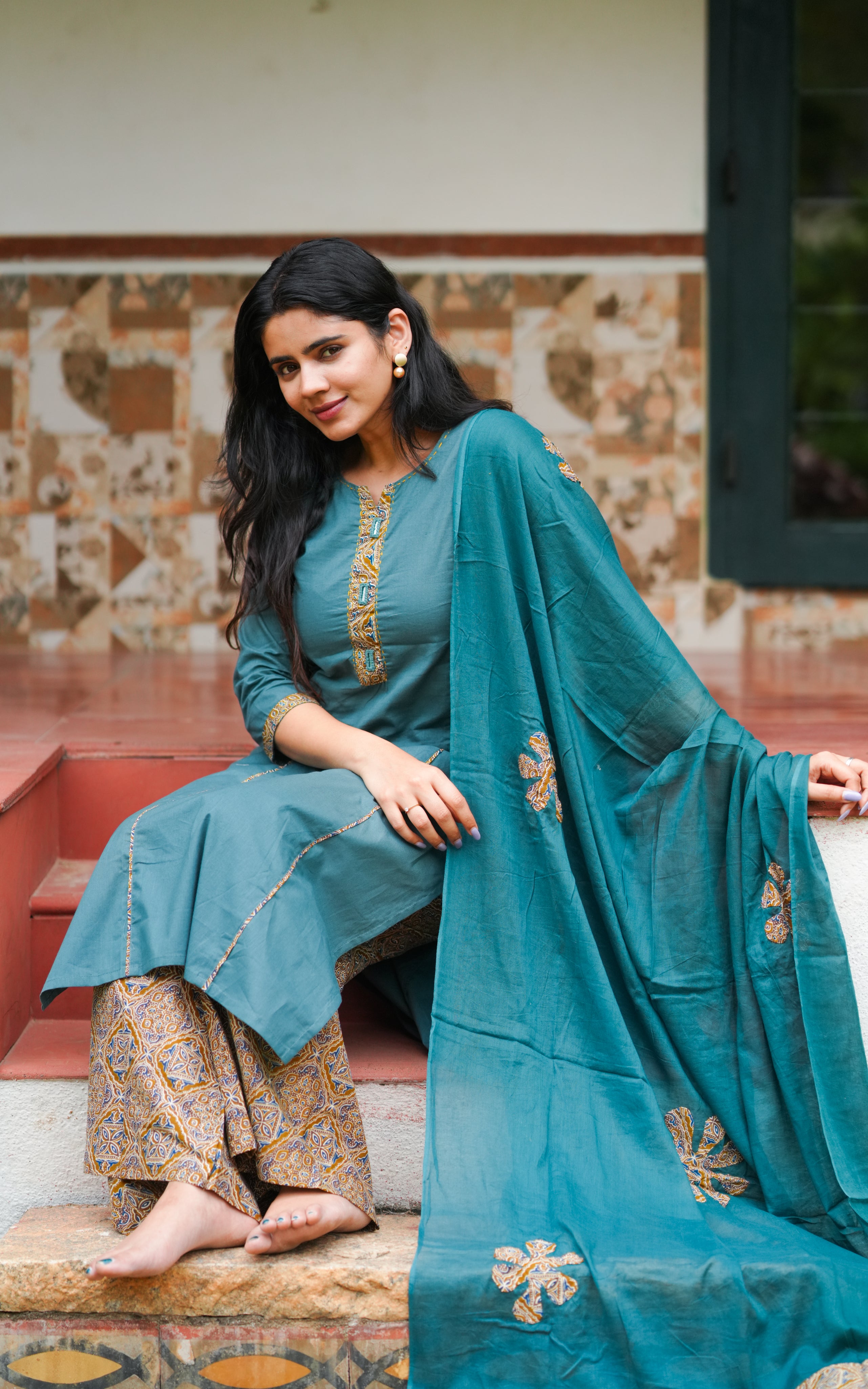 Alana Green HandBlock (Kurti+Pant+Dupatta)