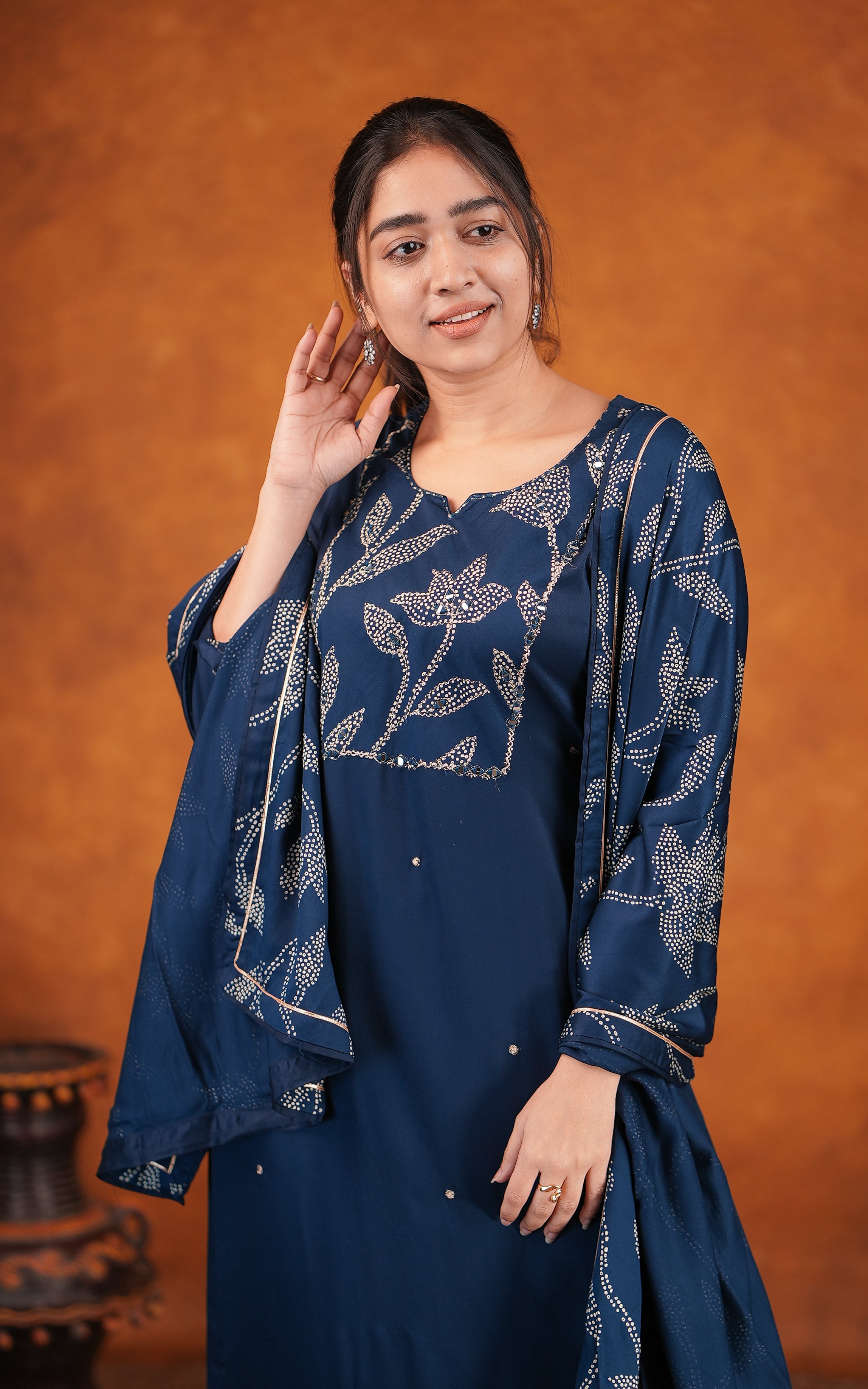 Peacock Blue Silky Rayon Mirror Embroidery Kurti For Women