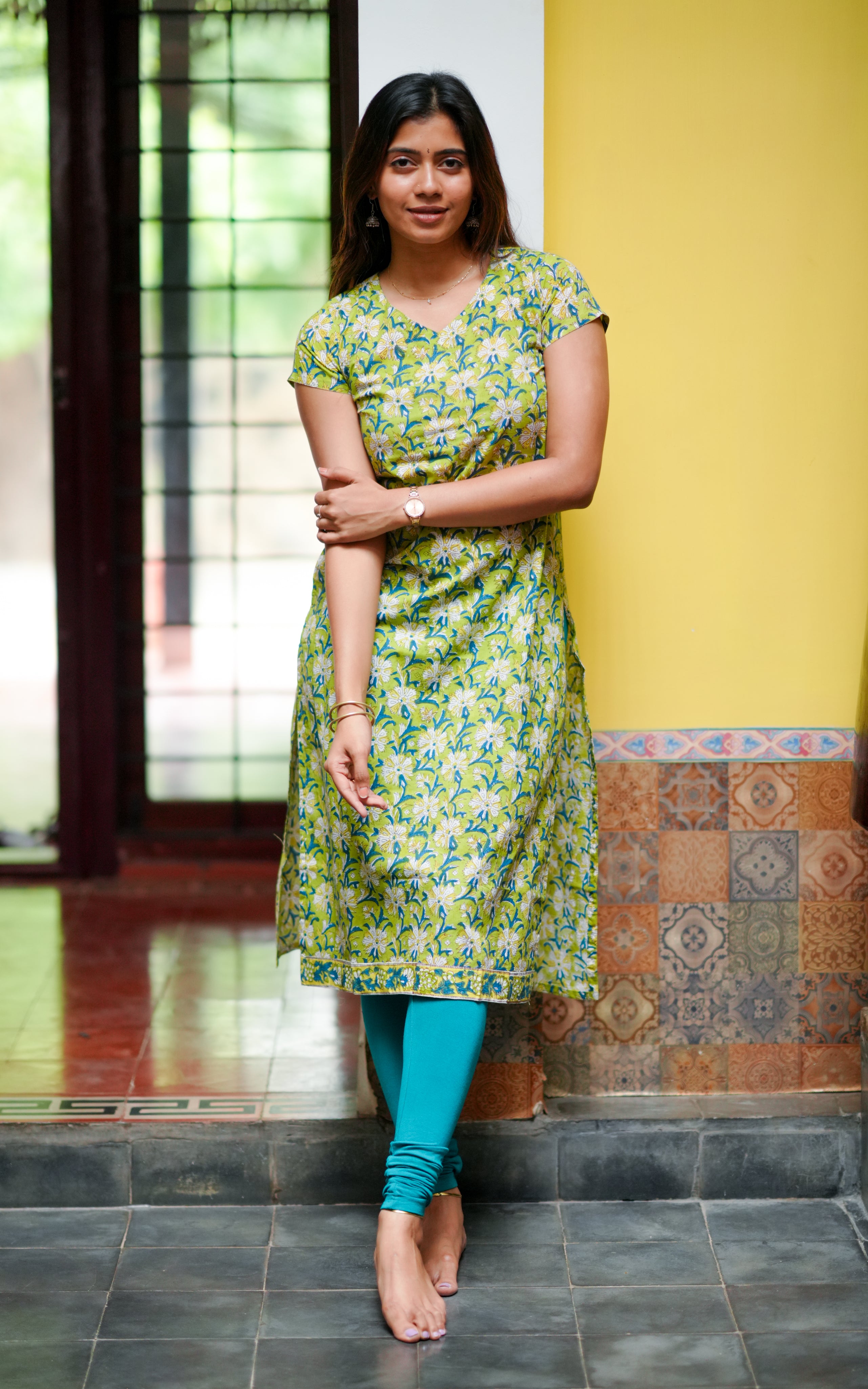 Green floral kurti