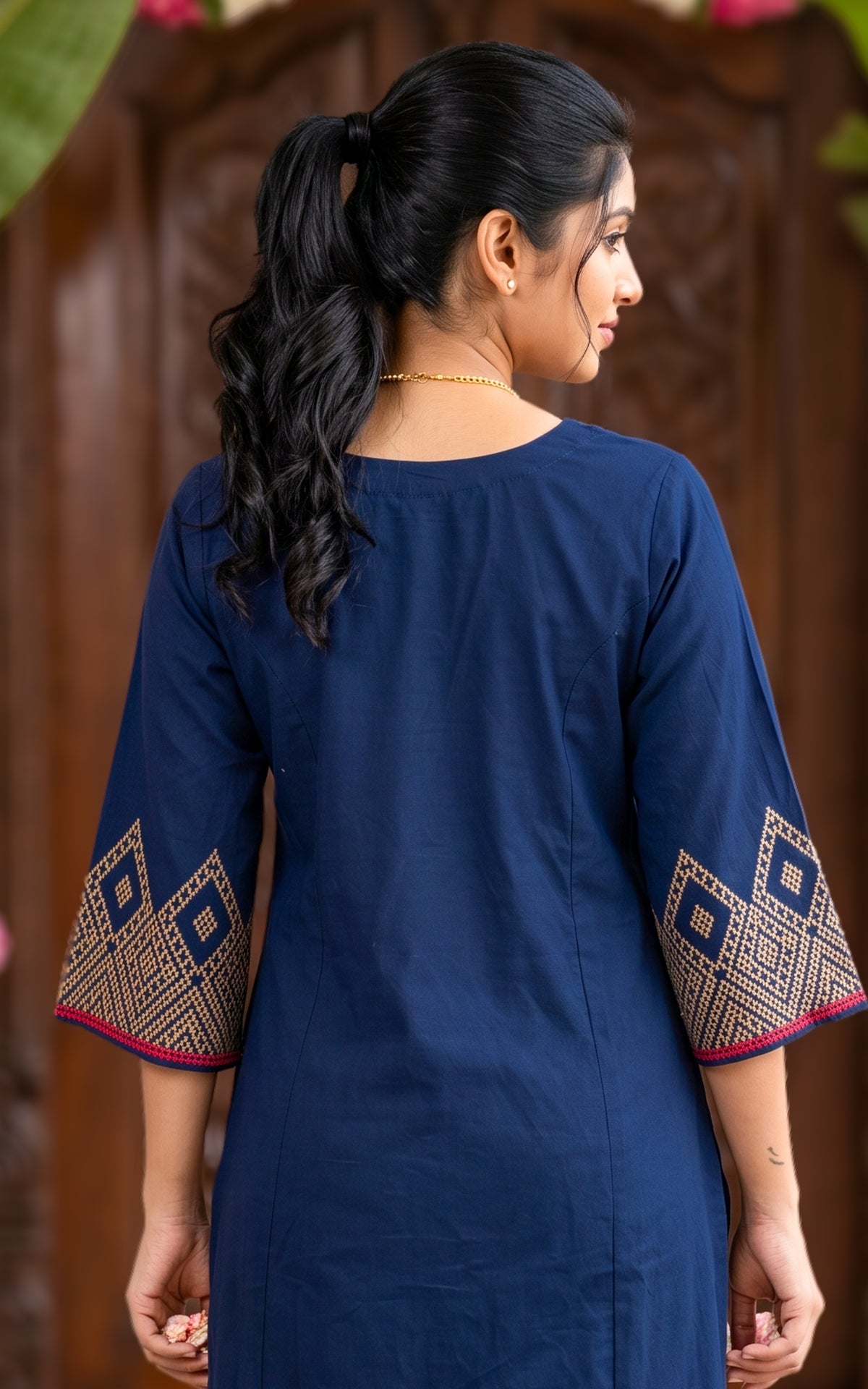 Navy Blue Cotton Traditional Festive Wear Kurti Set for Women