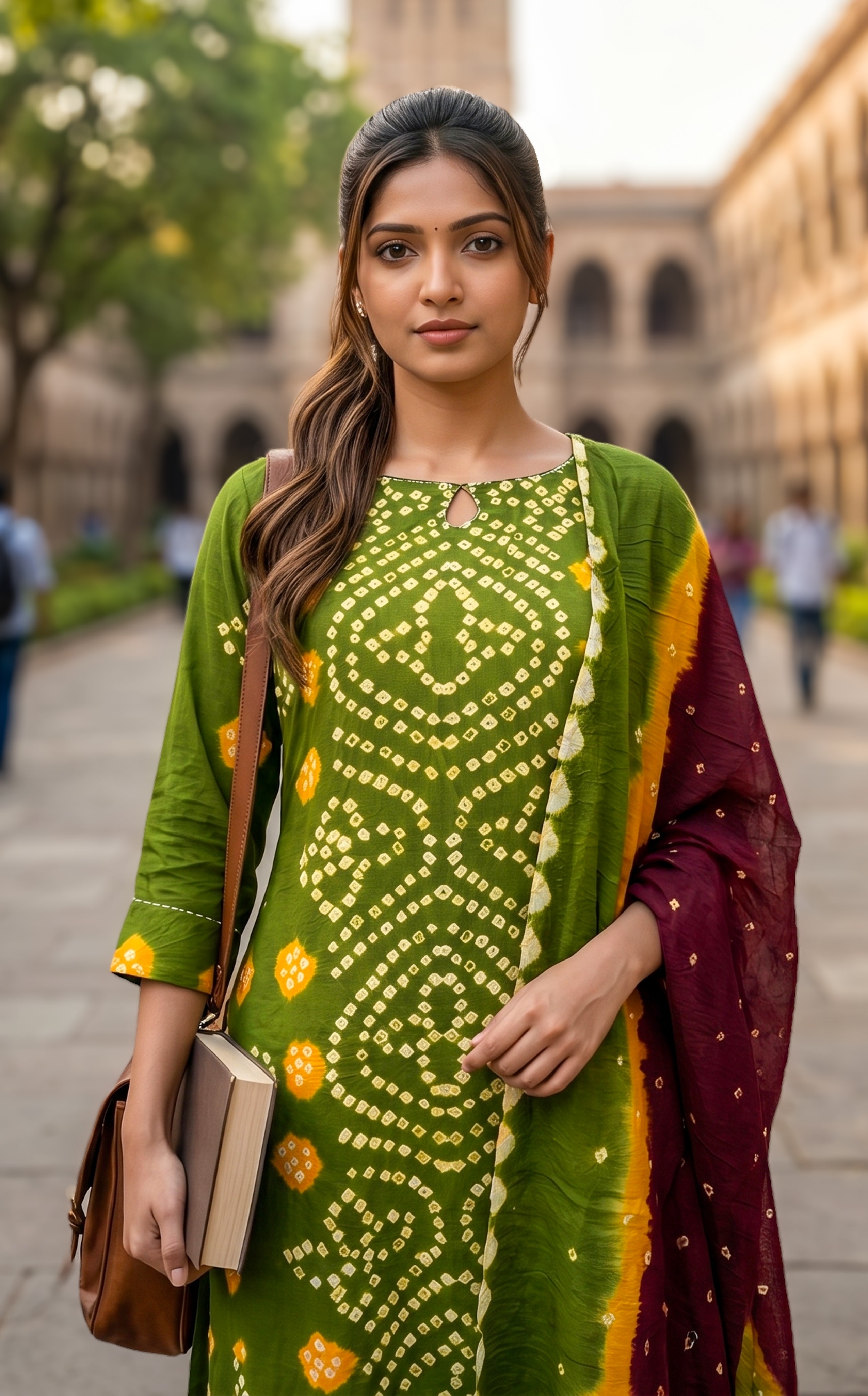 Soft cotton Bandhani dupatta set for women