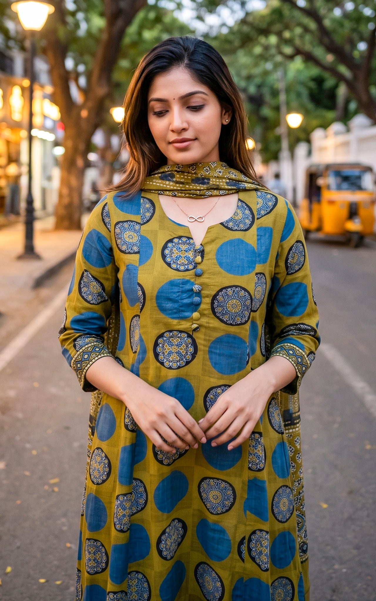 Green Cotton Office Wear Kurti Dupatta for Women
