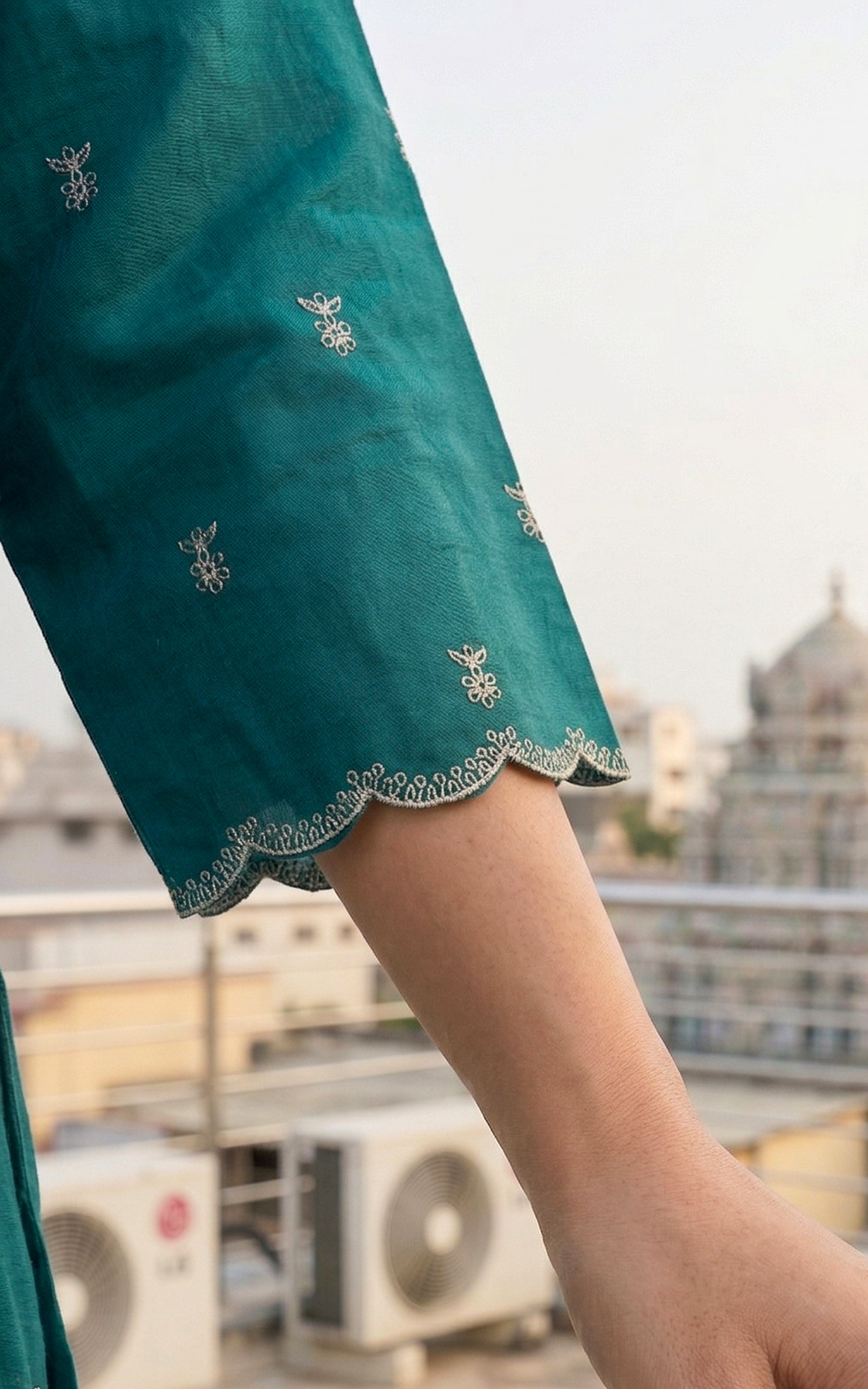 Instore – Deep Teal Green Angel Kurti Pant Dupatta Set for Women – Art Silk – Festive Ethnic Wear
