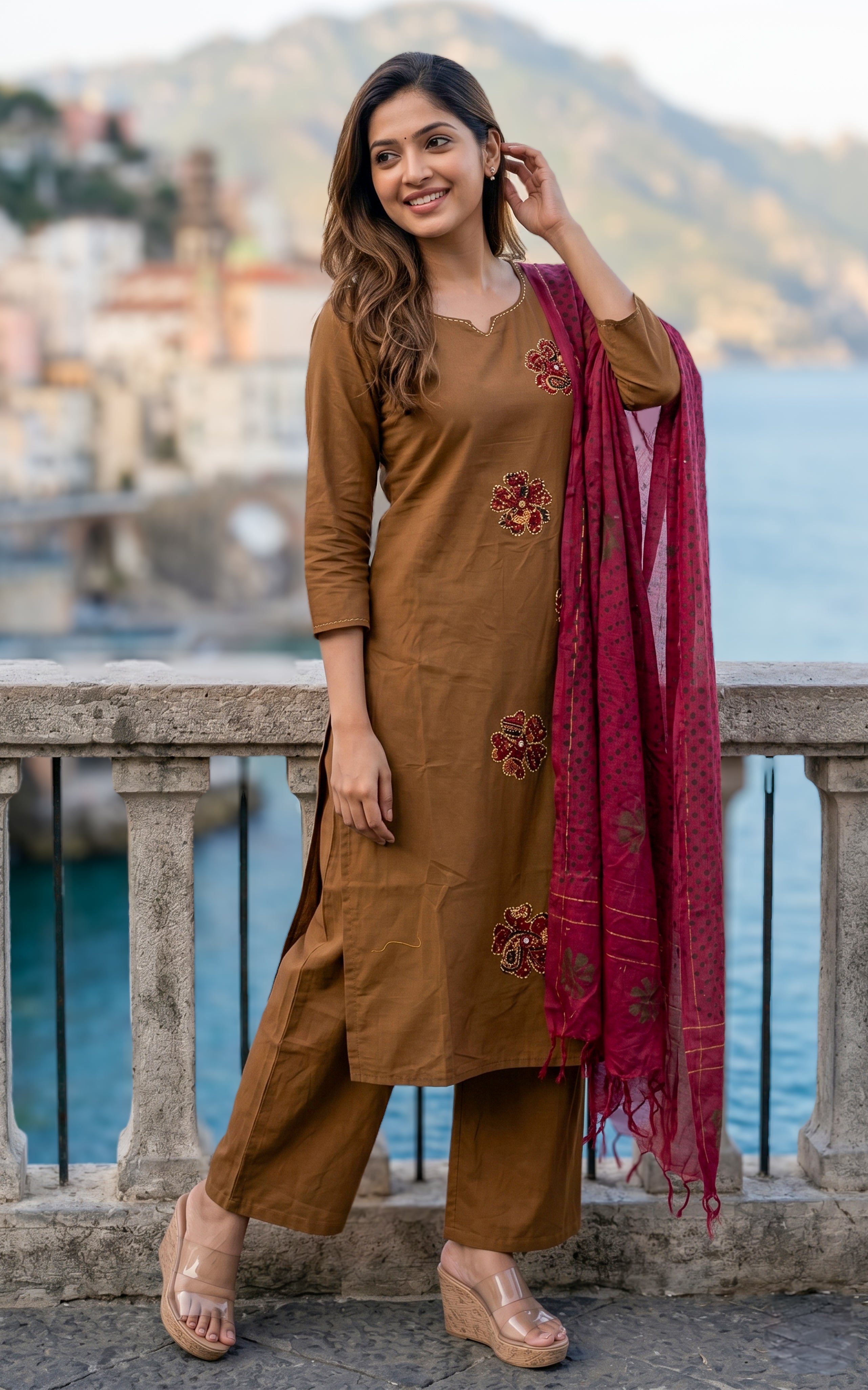 Ameena Brown (Kurti+Pant+Dupatta)