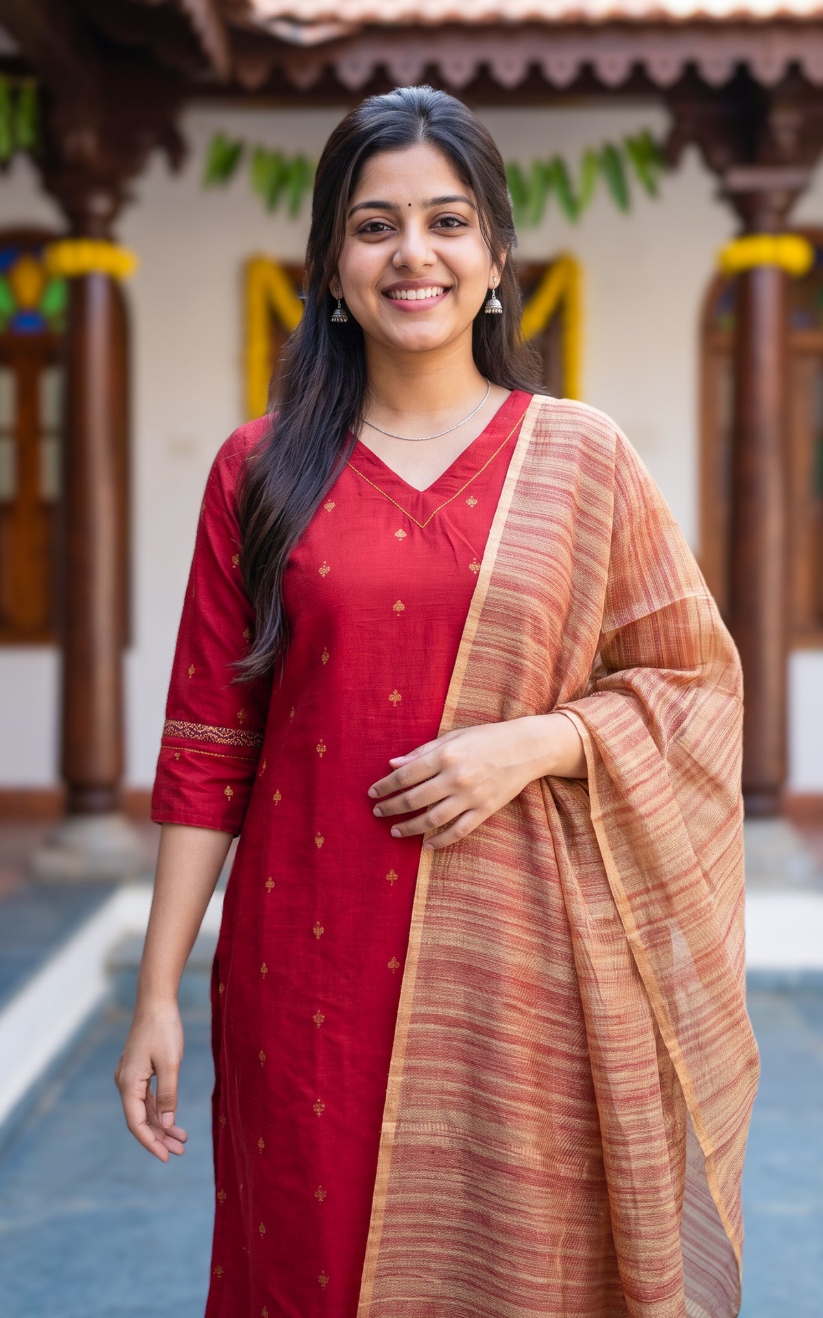 Yazhmika Red (Kurti+Dupatta)