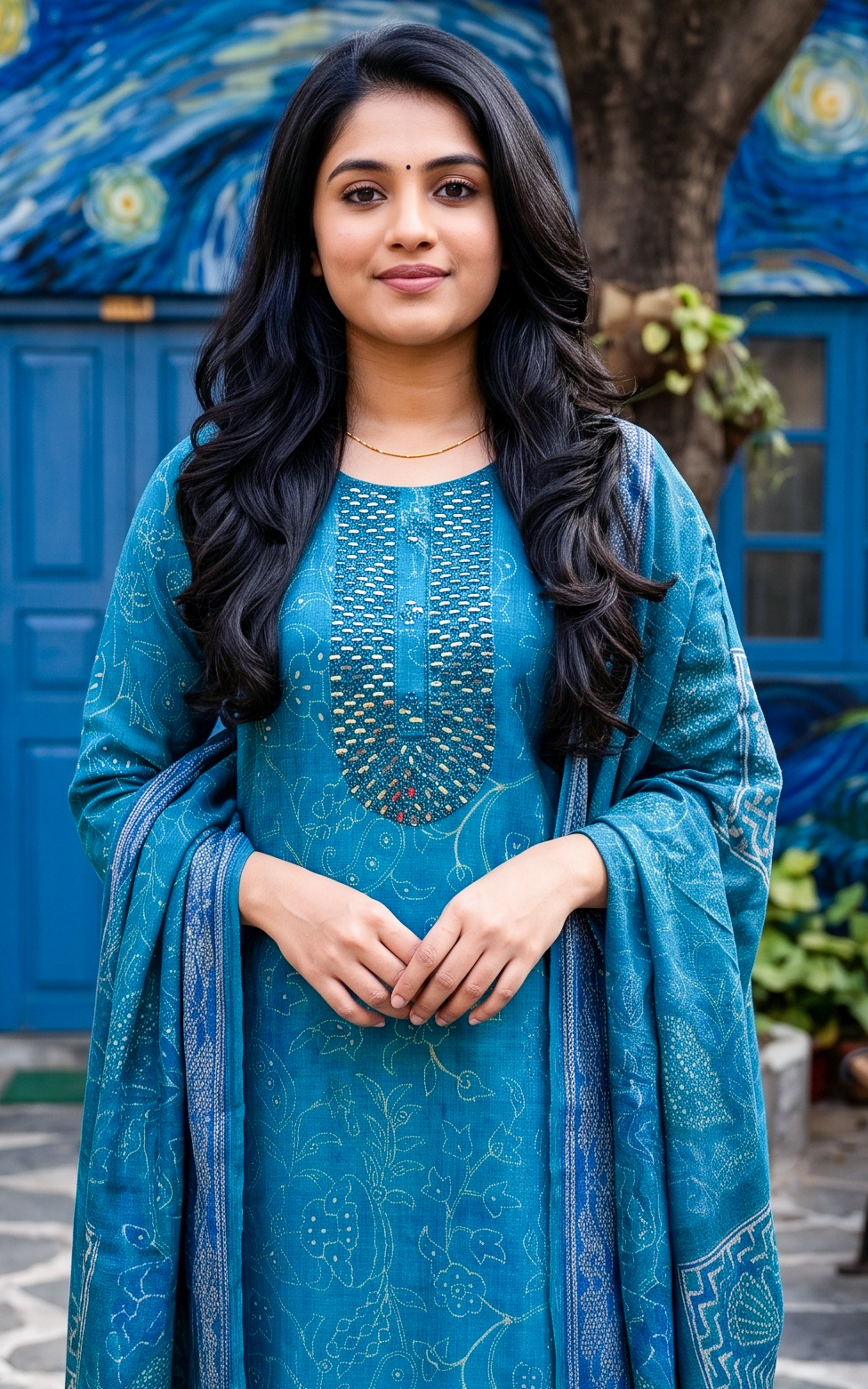 Teal Art Silk Daily Wear Kurti Set for Women