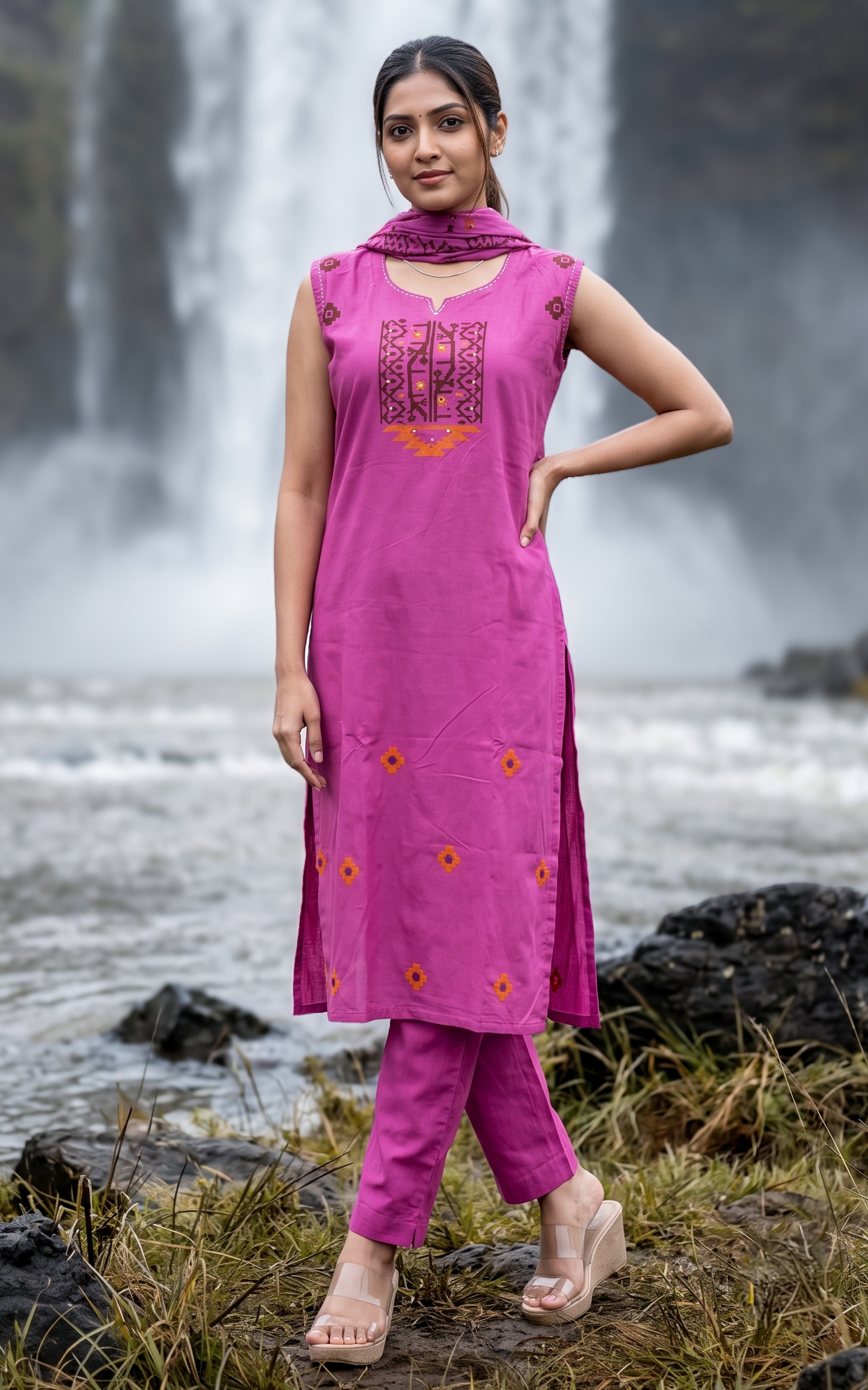 Shobana Pink (Kurti+Pant+Dupatta)