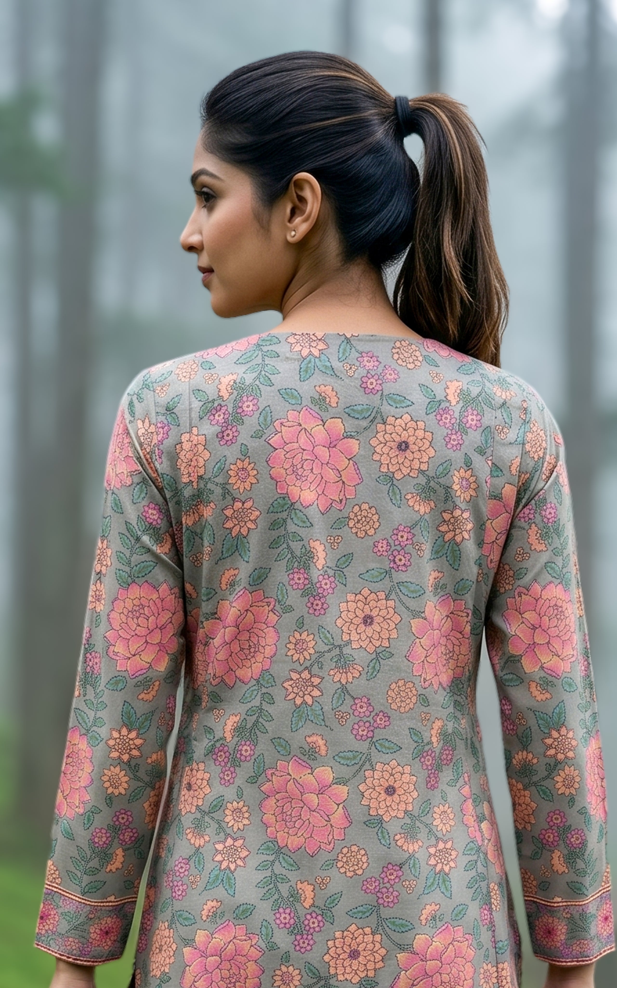 Elegant grey cotton Anarkali kurti for women