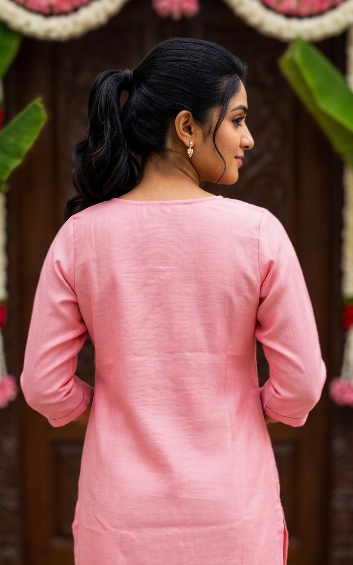 Baby Pink Art Silk Blend Ethnic Wear Straight Cut Kurti for Women