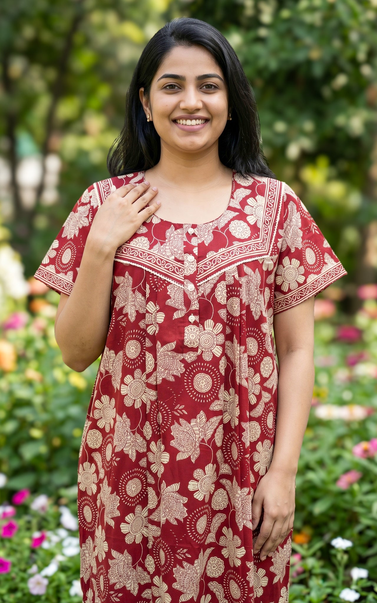Cotton Straight Fit Nighty-162SS9B