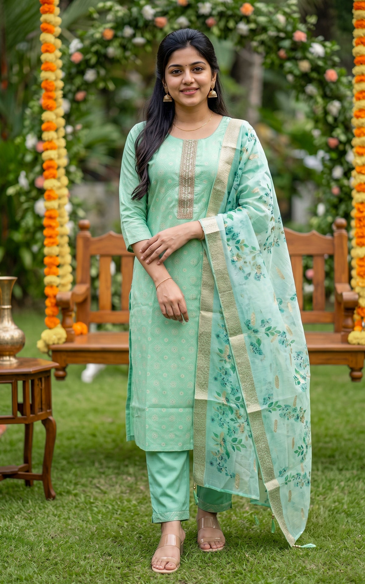 Malarnisha Mint Green (Kurti+Pant+Dupatta)