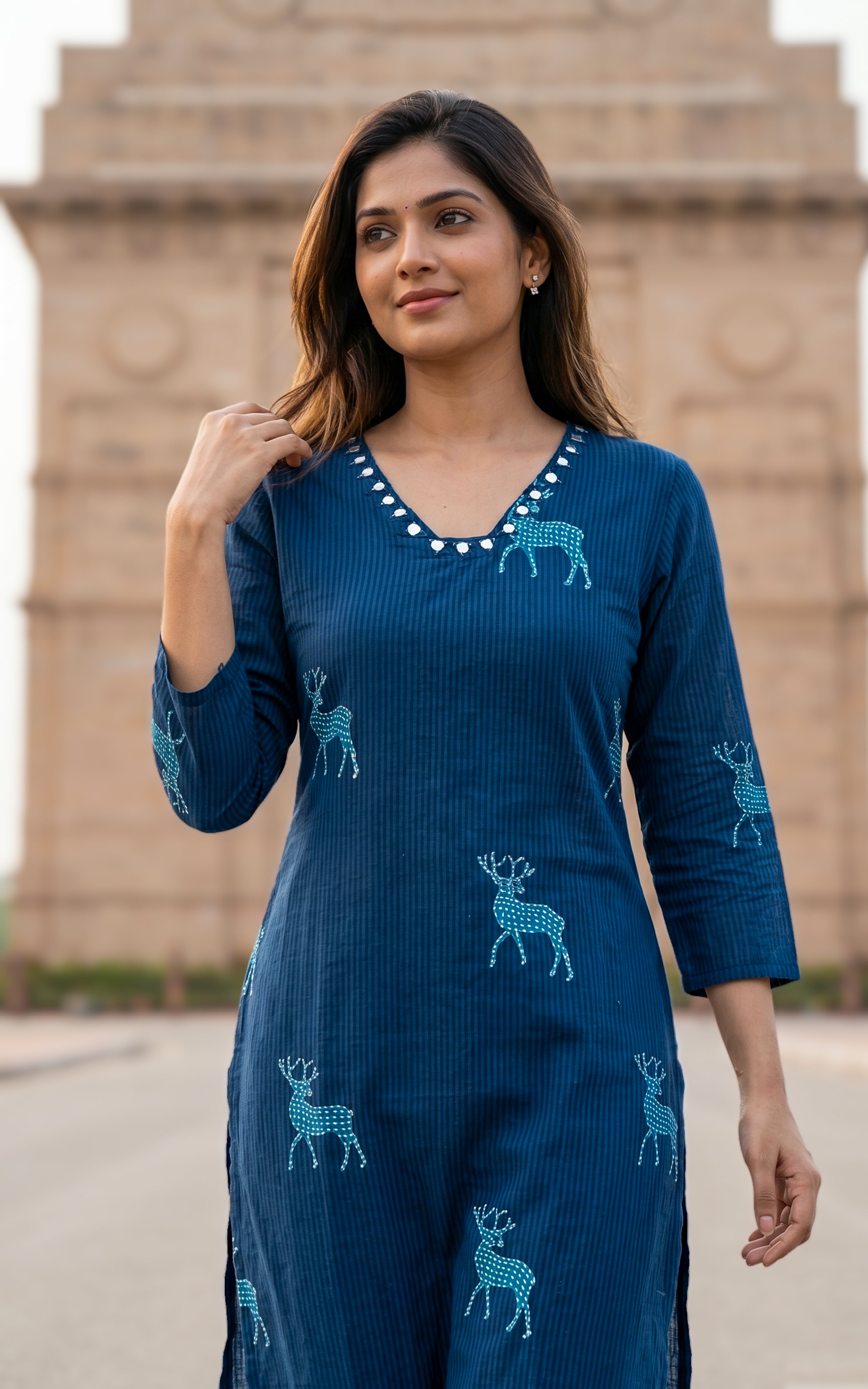 Printed cotton kurti with mirror work