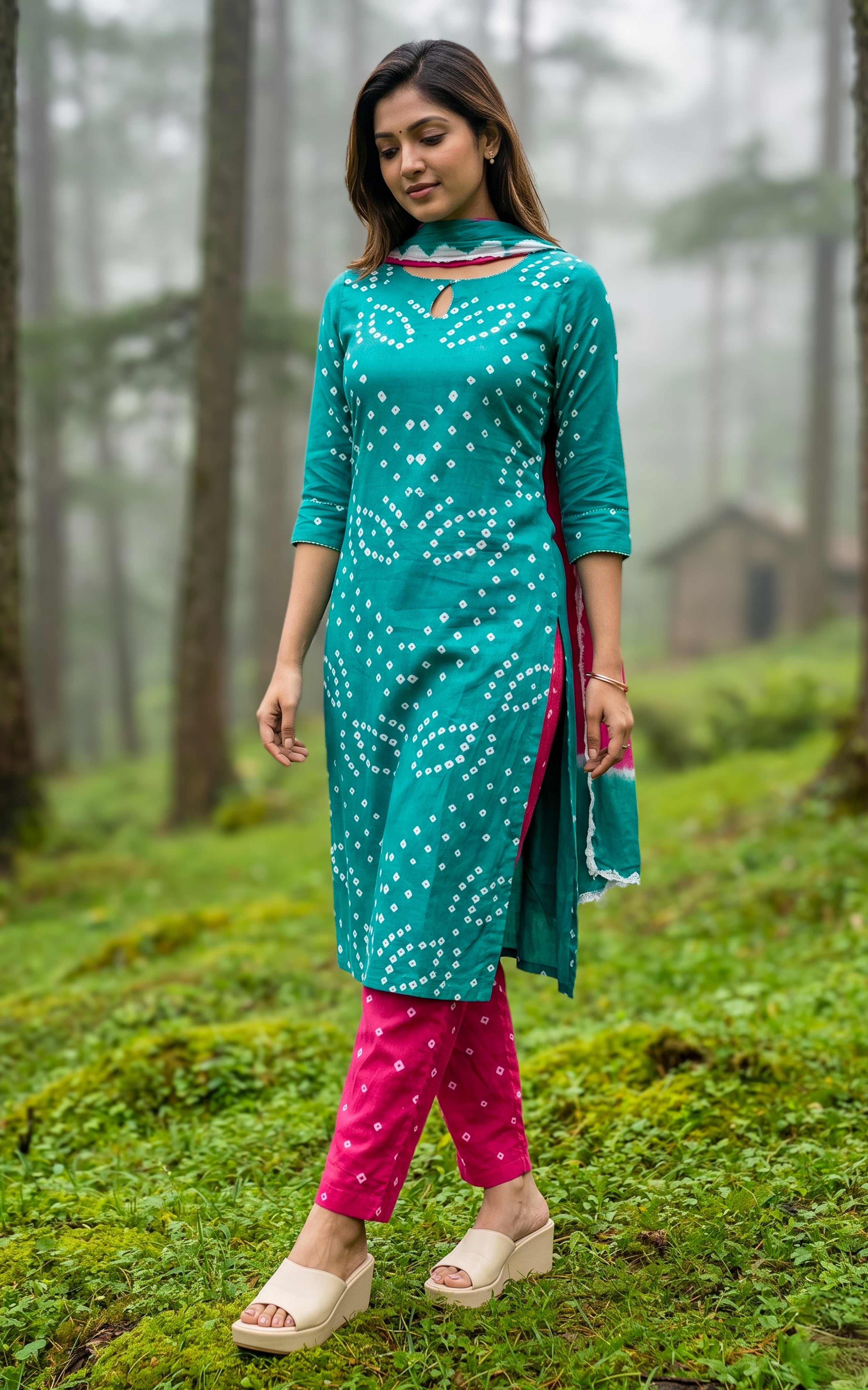 Rithushka Teal Green (Kurti+Pant+Dupatta)