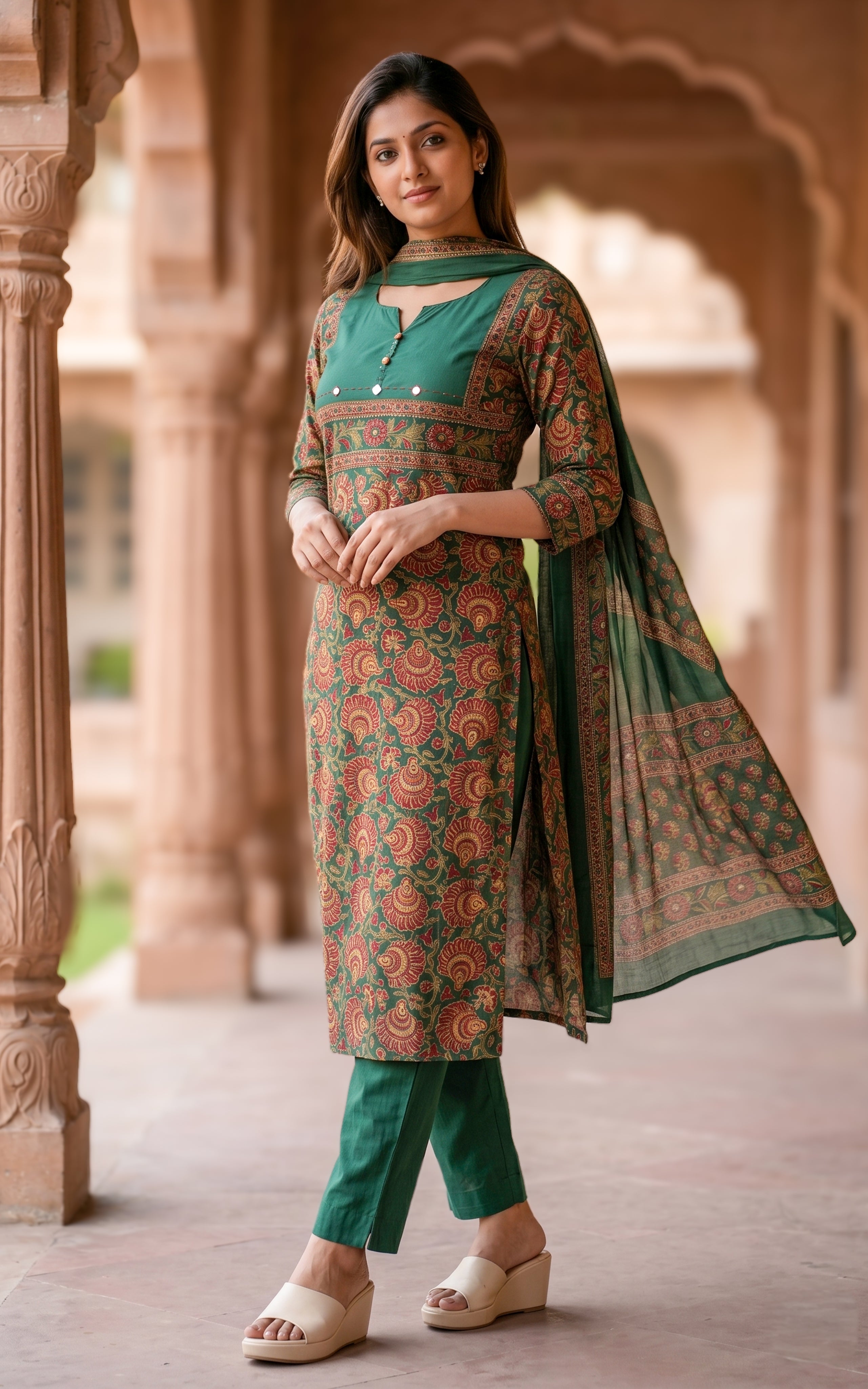 Thumbai Green (Kurti+Pant+Dupatta)