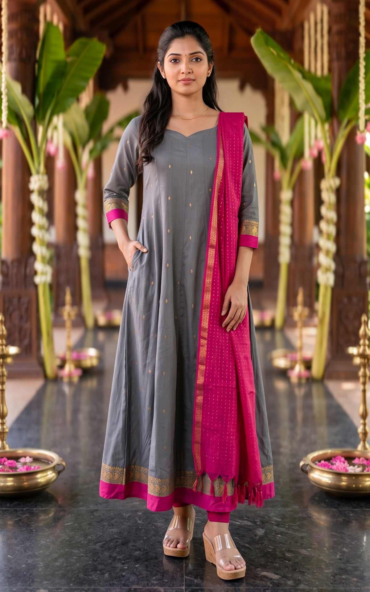 Kundhavai Grey (Kurti+Dupatta)