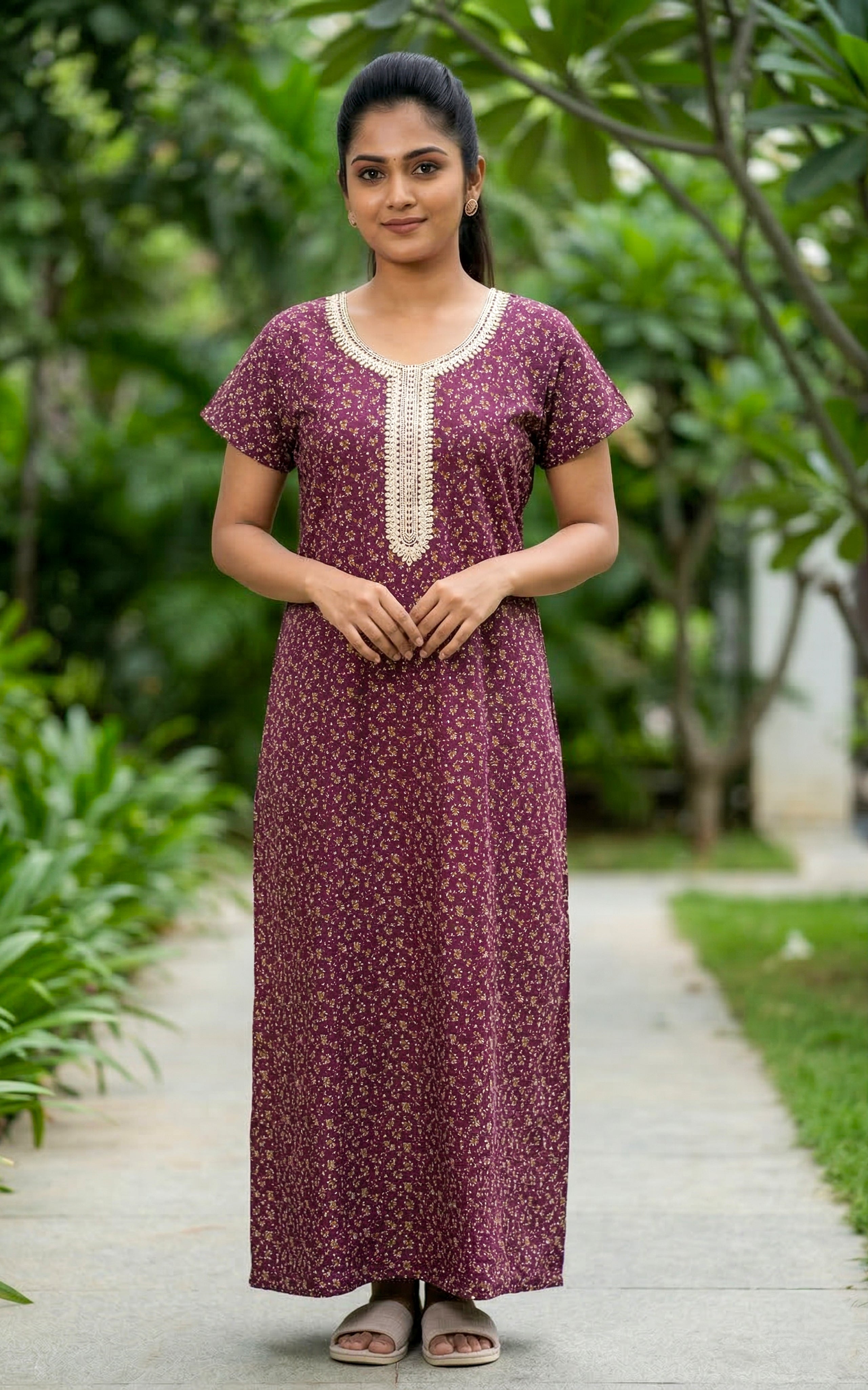 Cotton Straight Fit Nighty-159SS6