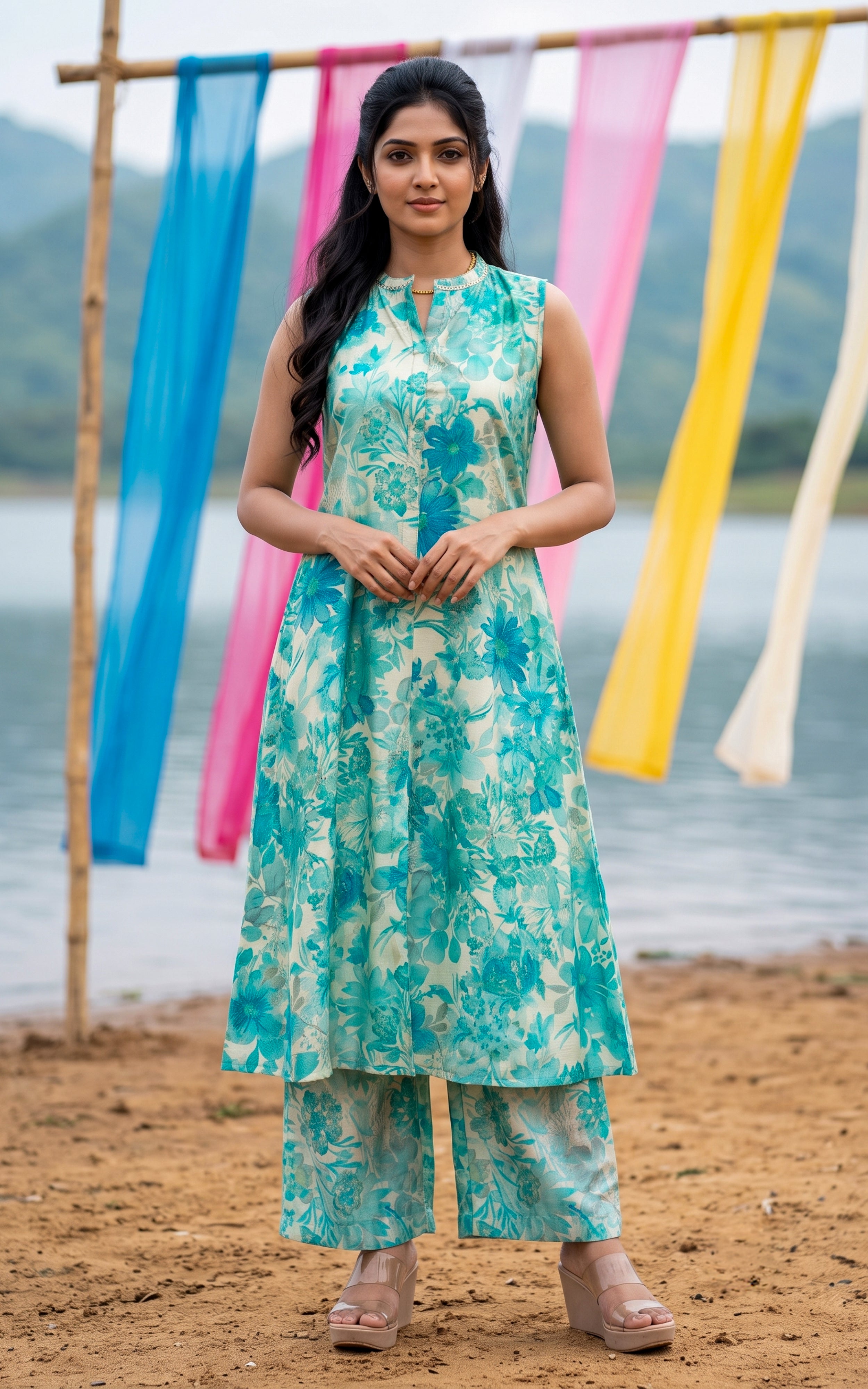 Instore – Aqua Malini Kurti Set for Women – Vatican – A-Line – Ethnic Wear
