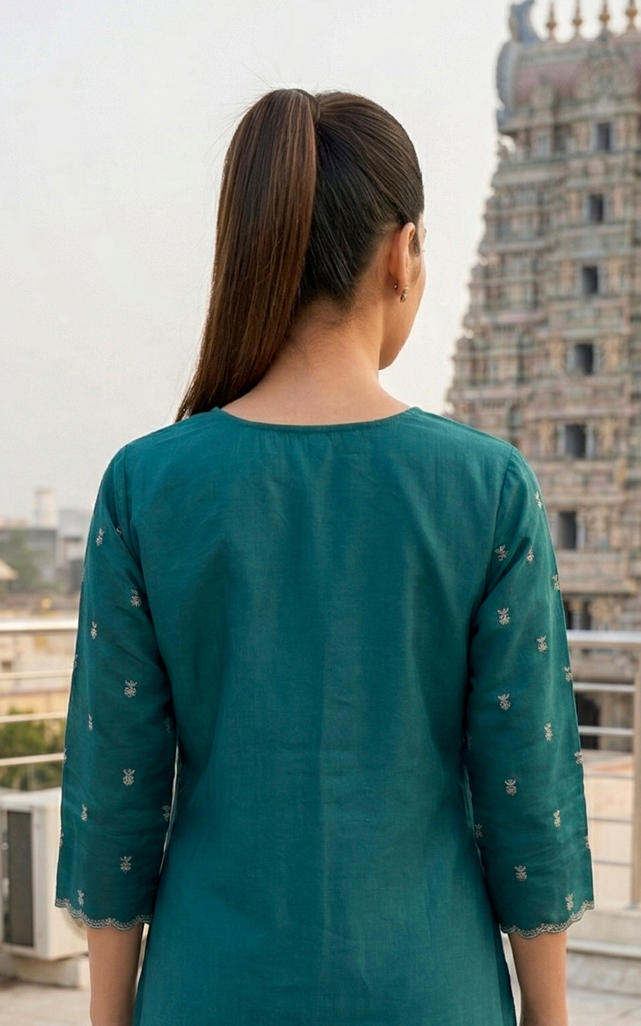 Instore – Deep Teal Green Angel Kurti Pant Dupatta Set for Women – Art Silk – Festive Ethnic Wear