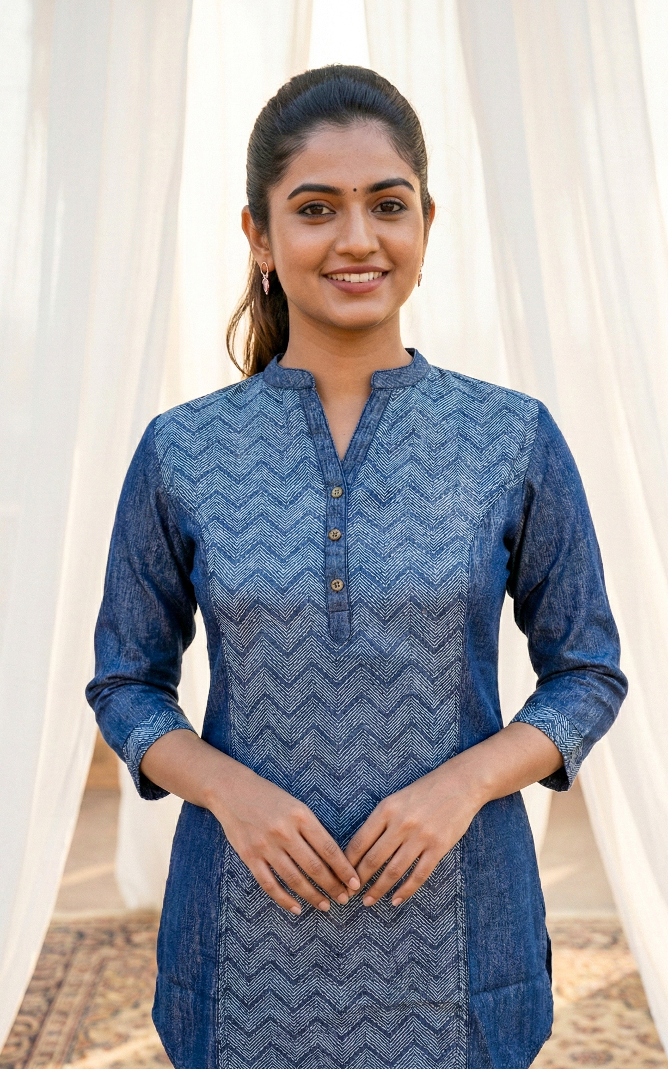 Trendy denim blue short top for women